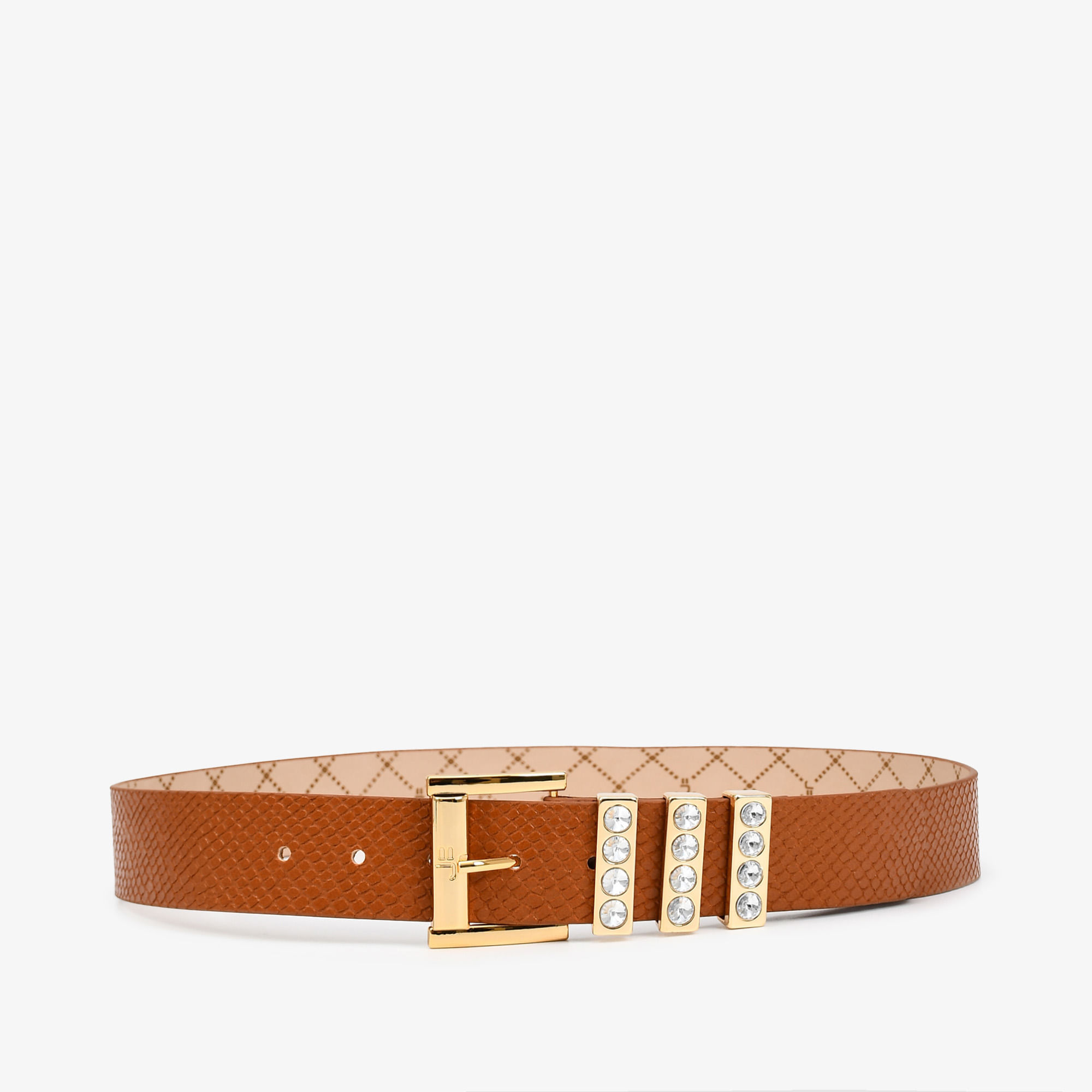 Cinto Marrom Amêndoa Pedraria Couro Snake