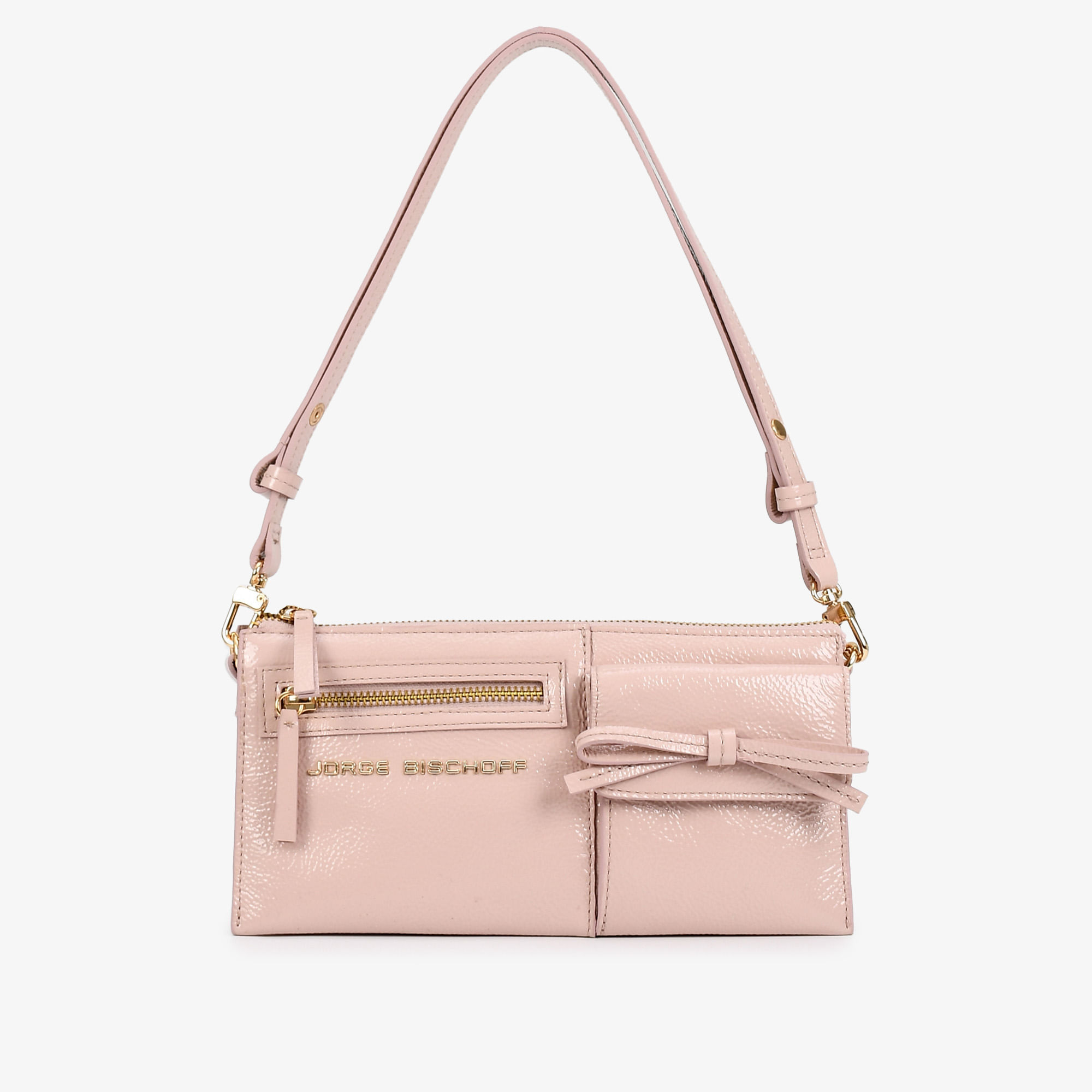 Bolsa Baguete Rosê Couro Verniz Show