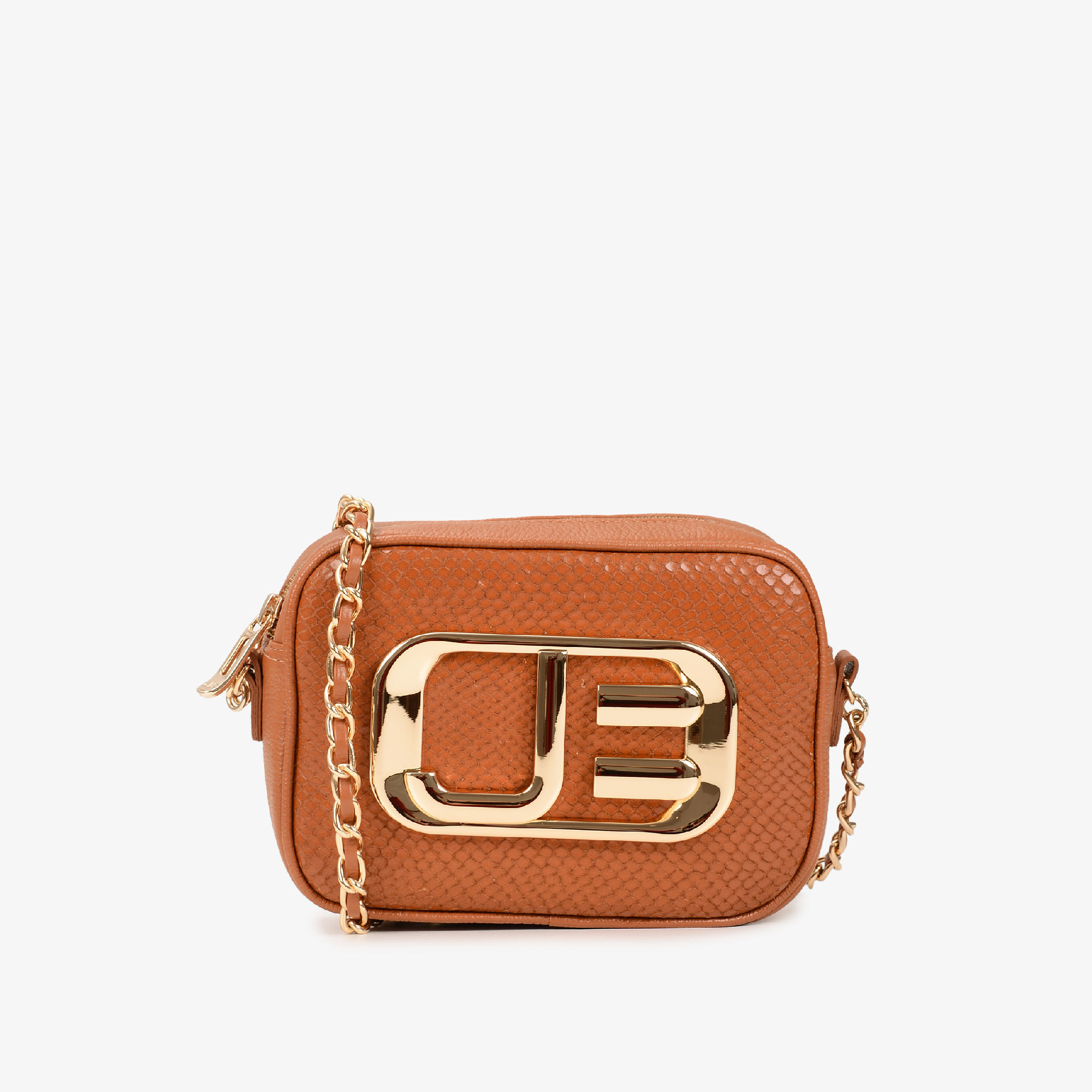 Bolsa Transversal Caramelo Jb Dourado Couro Snake
