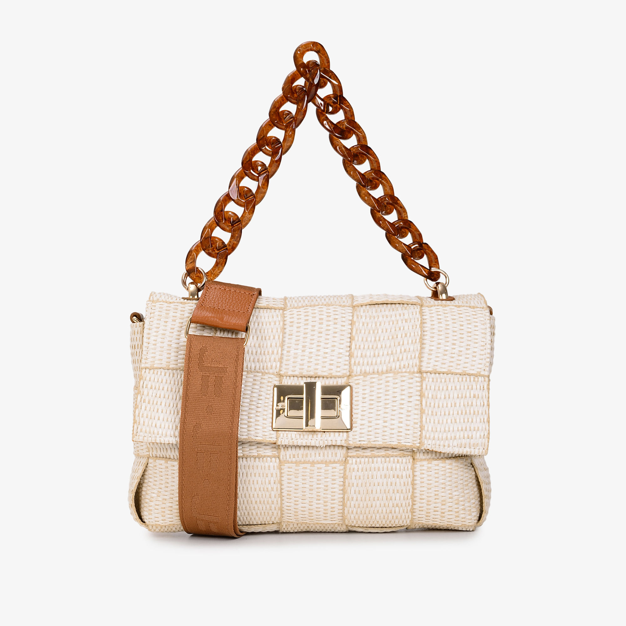 Bolsa Transversal Nude Marrom Ráfia Gorgorão