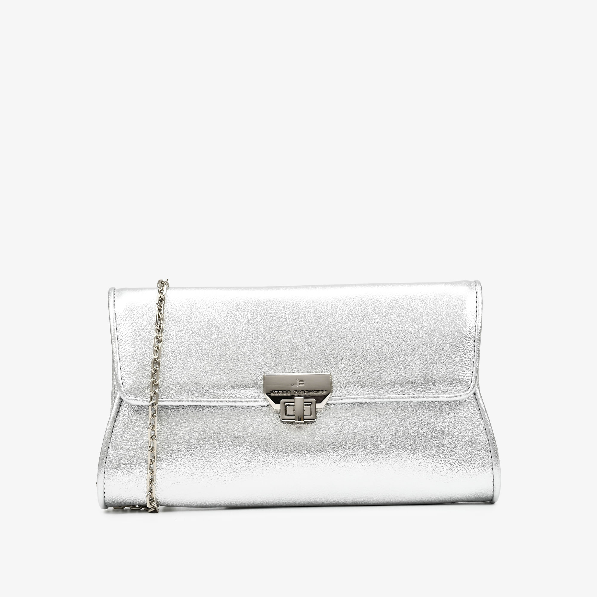 Bolsa Clutch Metal Prata Couro