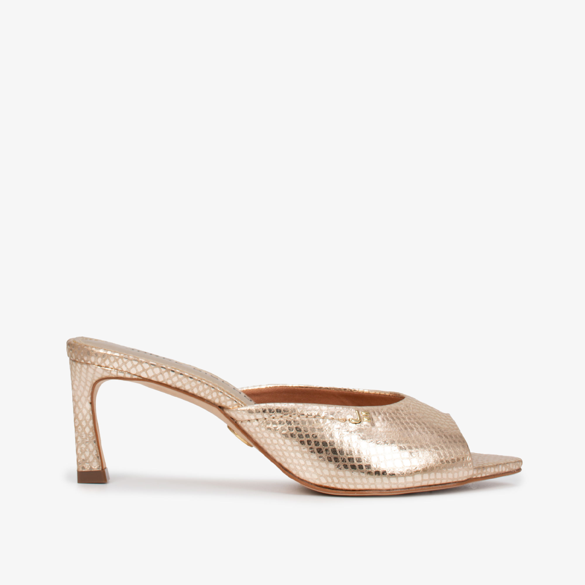 Tamanco Dourado Ouro Couro Snake