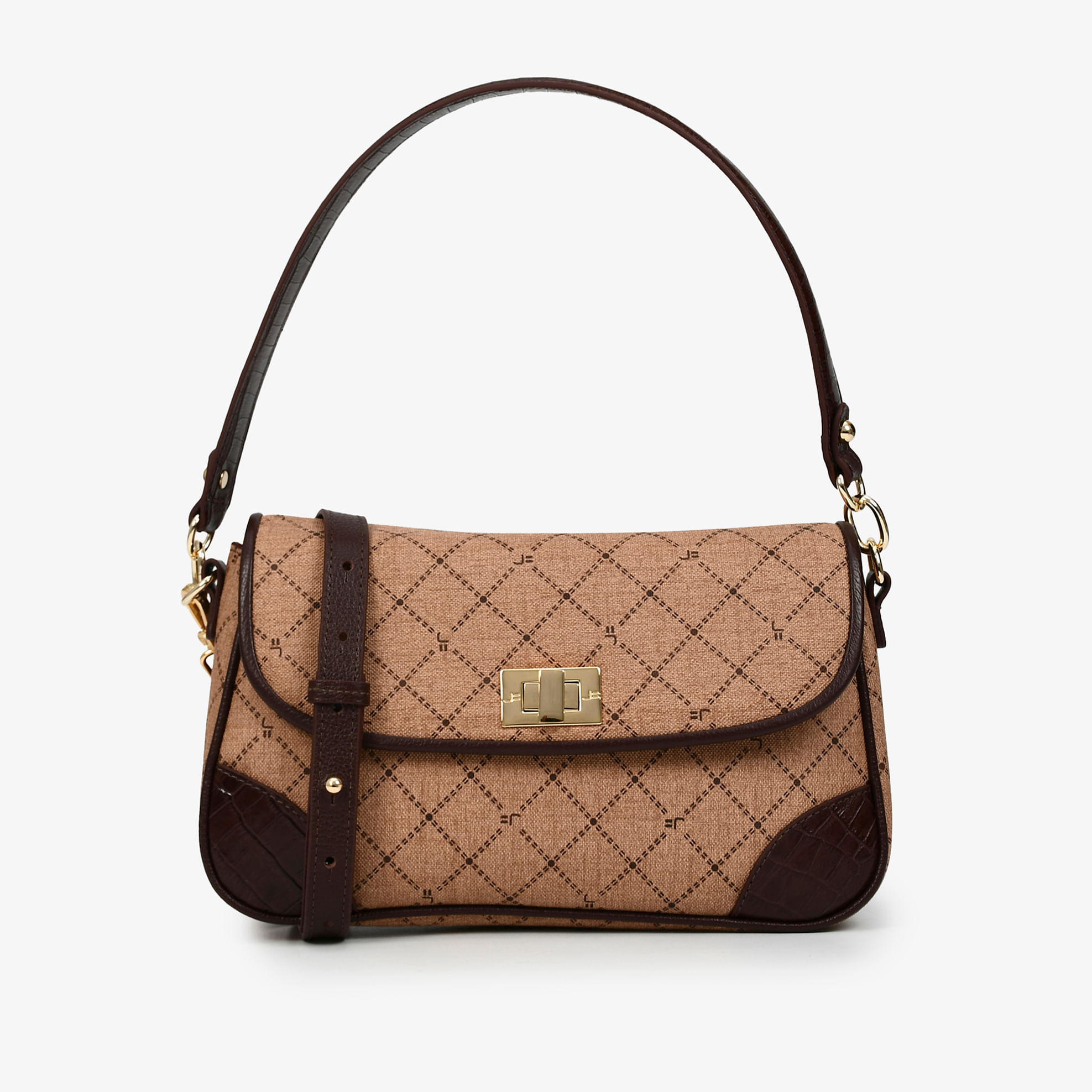 Bolsa De Ombro Monograma Jb Marrom Florença