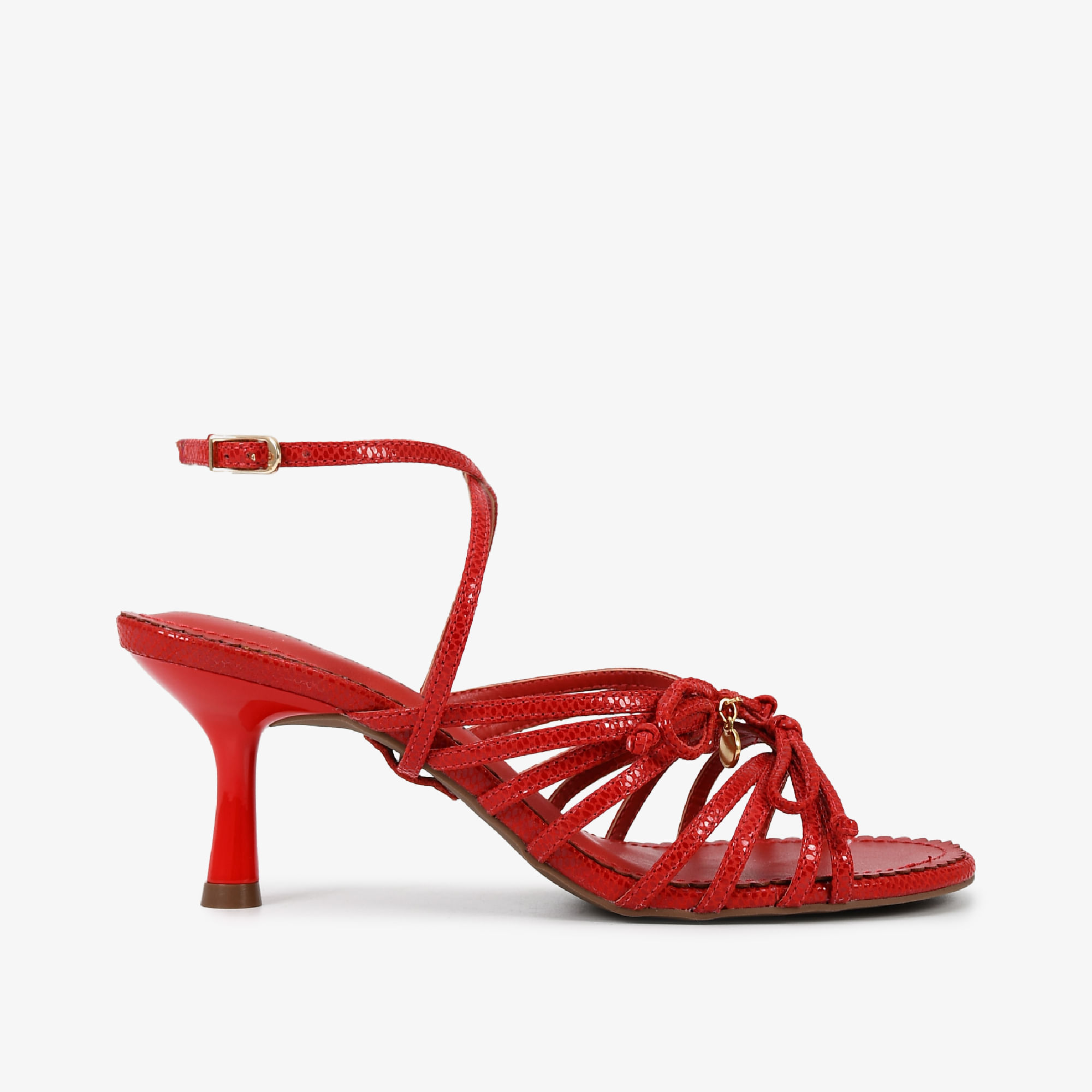 Sandália Vermelho Rubi Couro Snake