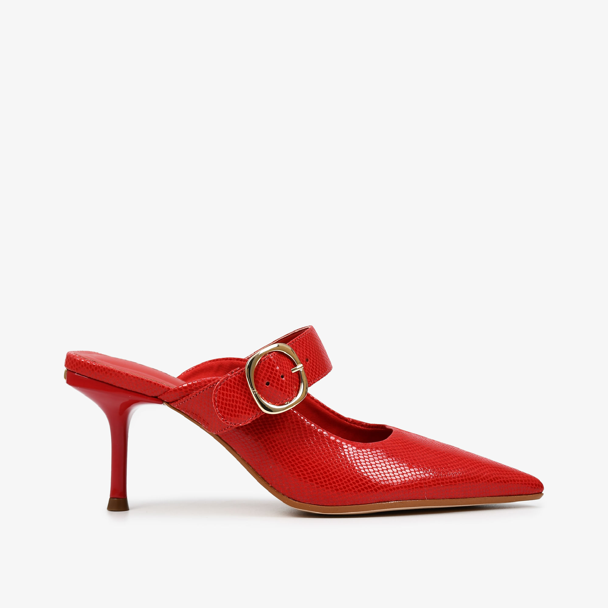 Mule Vermelho Rubi Couro Snake