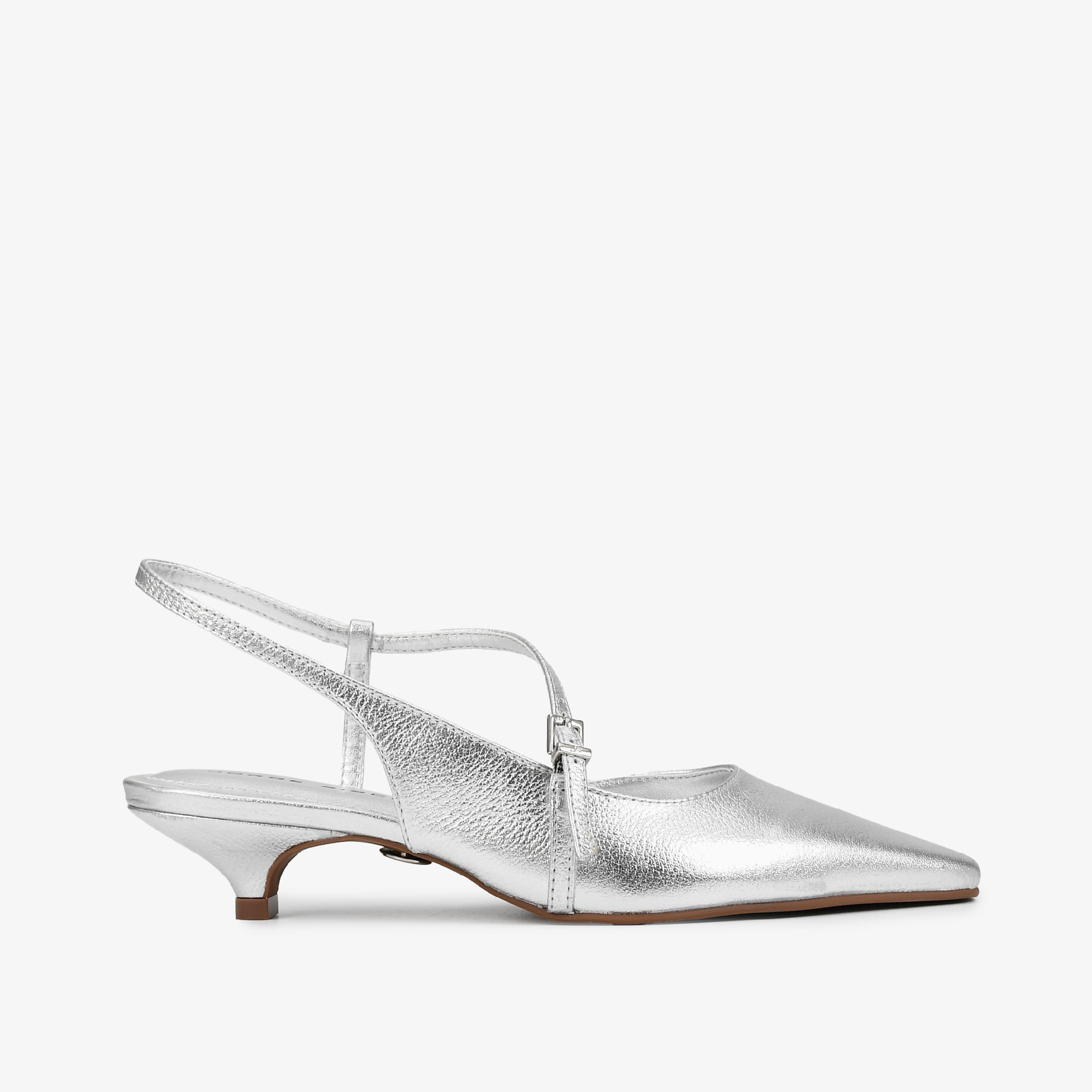 Slingback Prata Couro