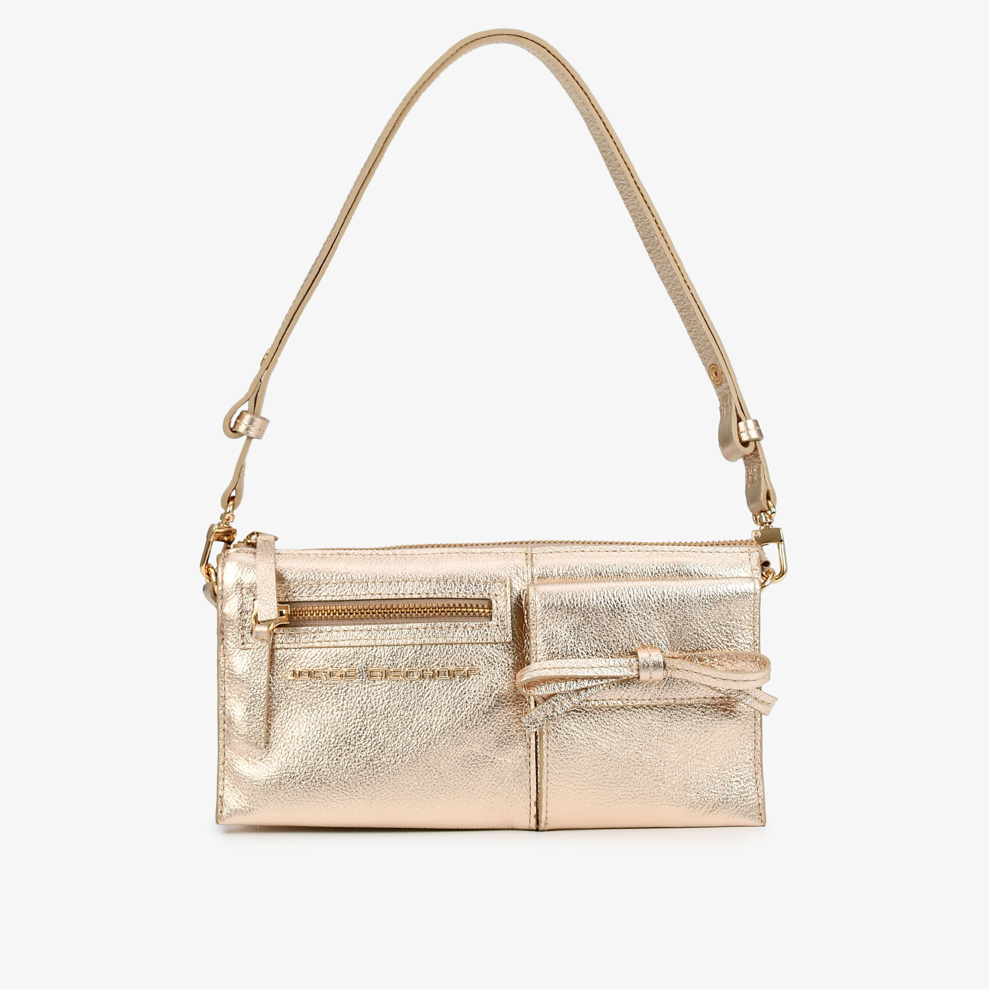 Bolsa Baguete Metal Ouro Couro