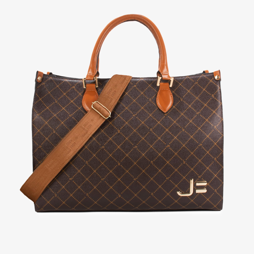 Bolsa Shopping Monograma Jb Marrom Caramelo Amêndoa