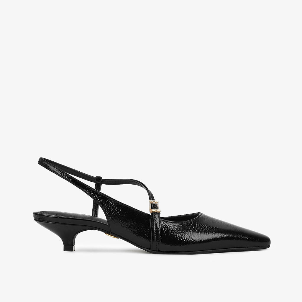 Slingback Preto Couro Crinkle