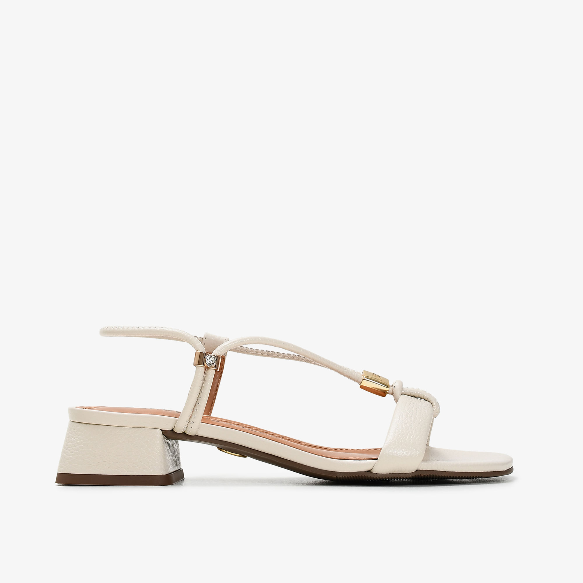 Sandália Salto Bloco Off White Brulée Couro