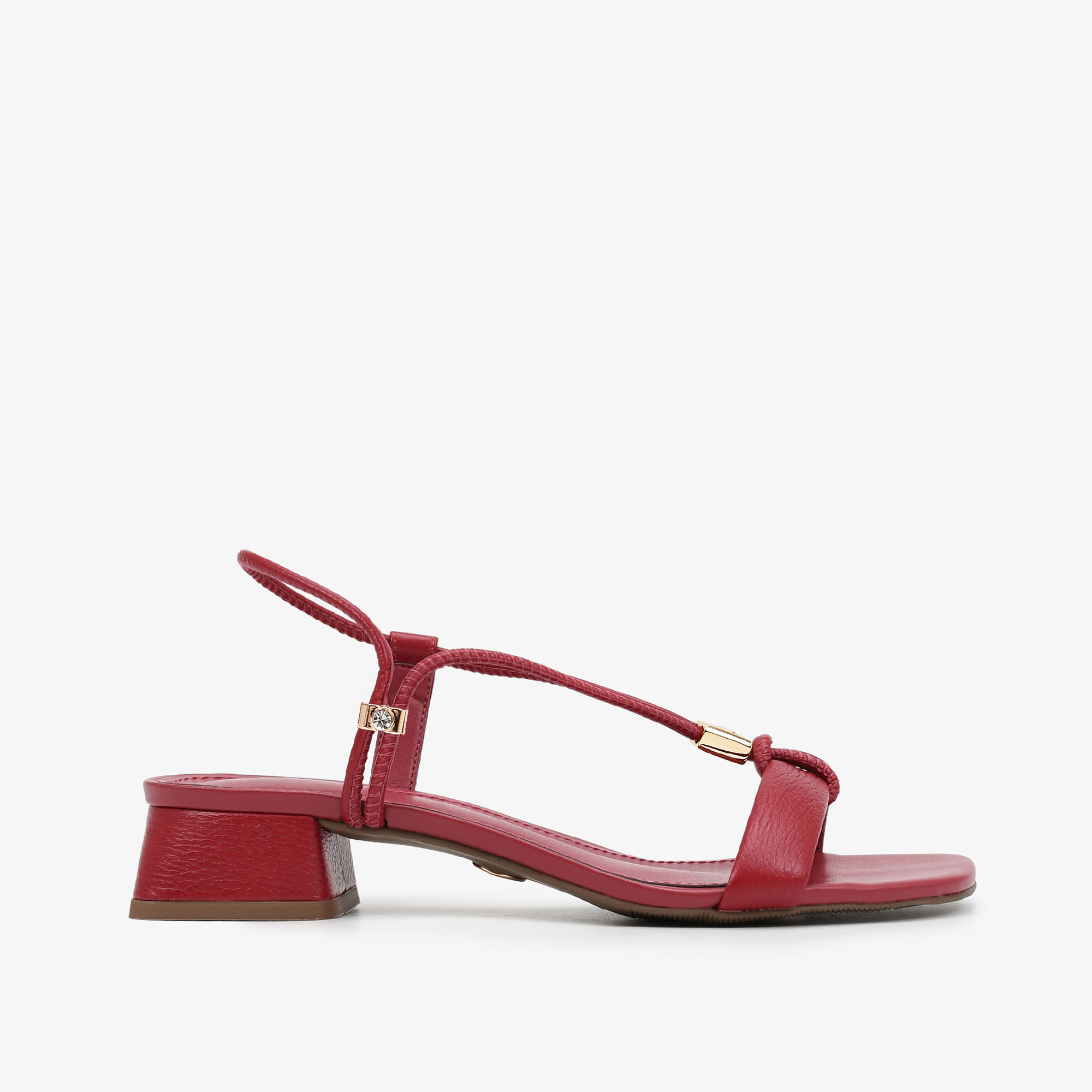 Sandália Salto Bloco Vermelho Berry Couro