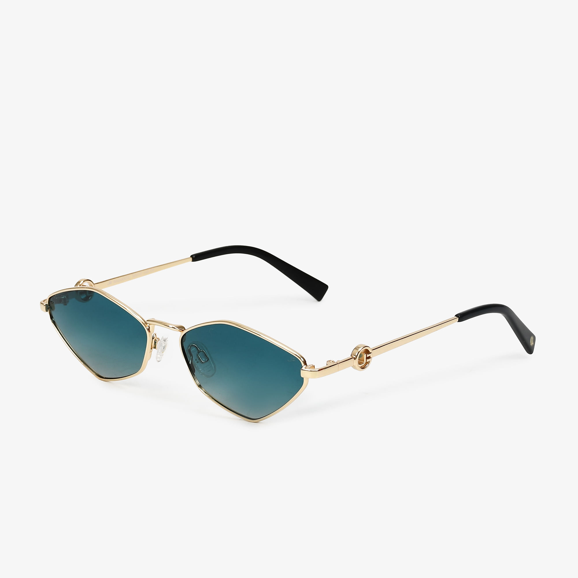 Óculos Radiante Solar Hexagonal Turqueza Degradê Dourado