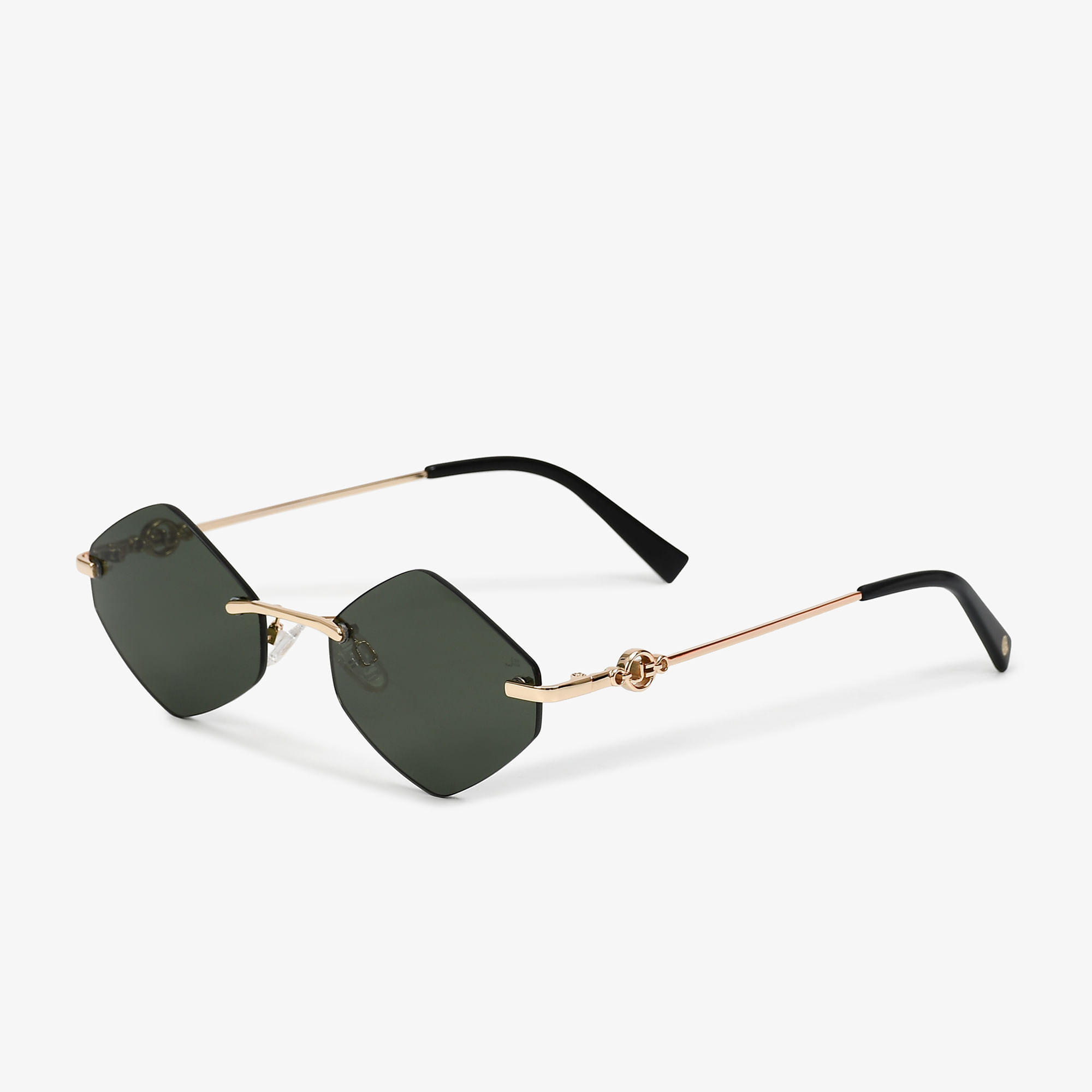 Óculos Ousada Solar Hexagonal Verde Dourado