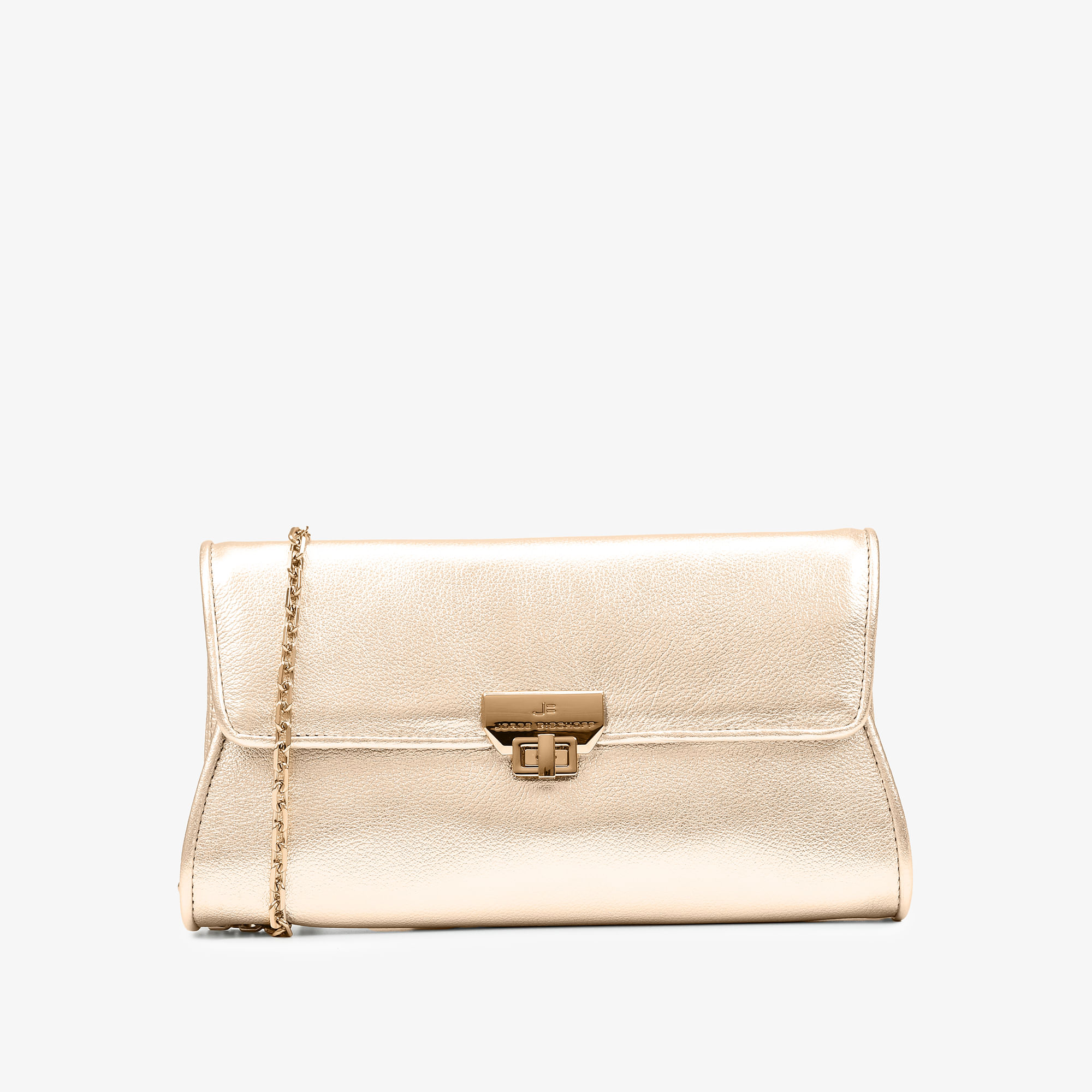 Bolsa Clutch Metal Ouro Couro