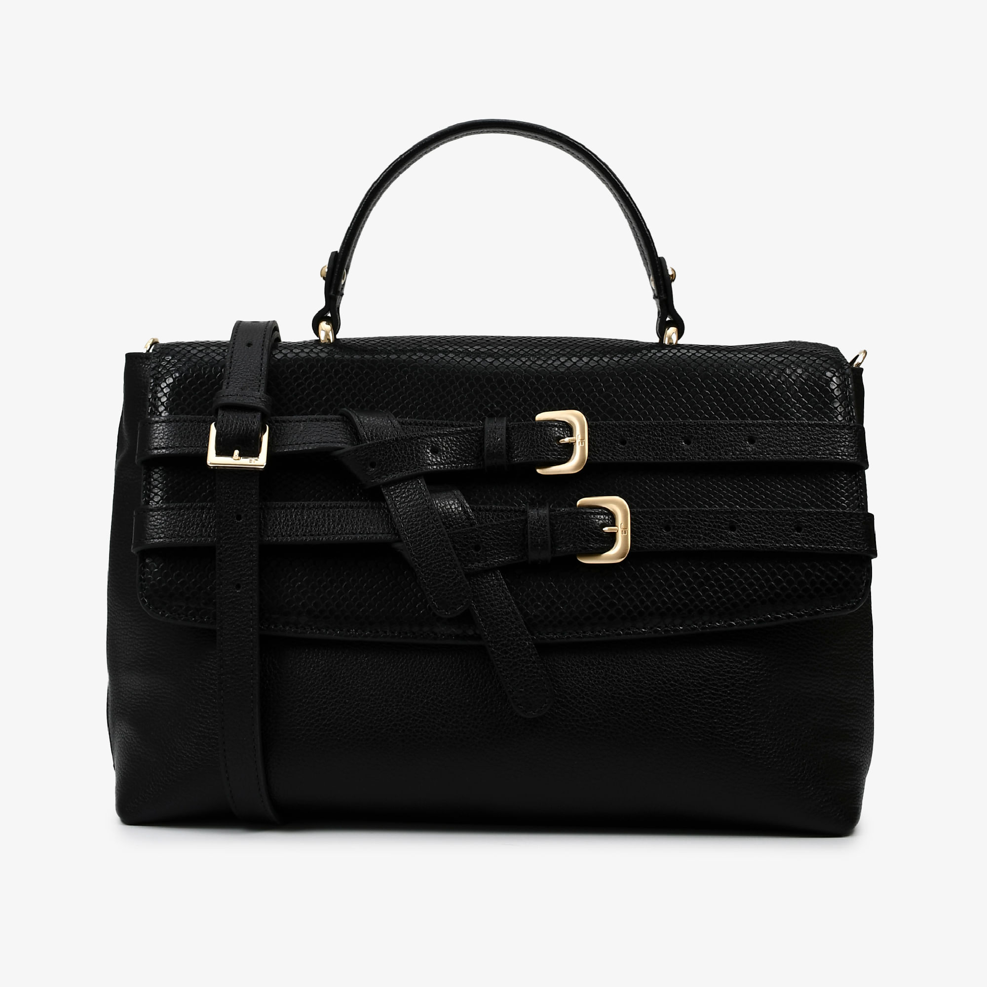 Bolsa De Ombro Preto Snake Couro