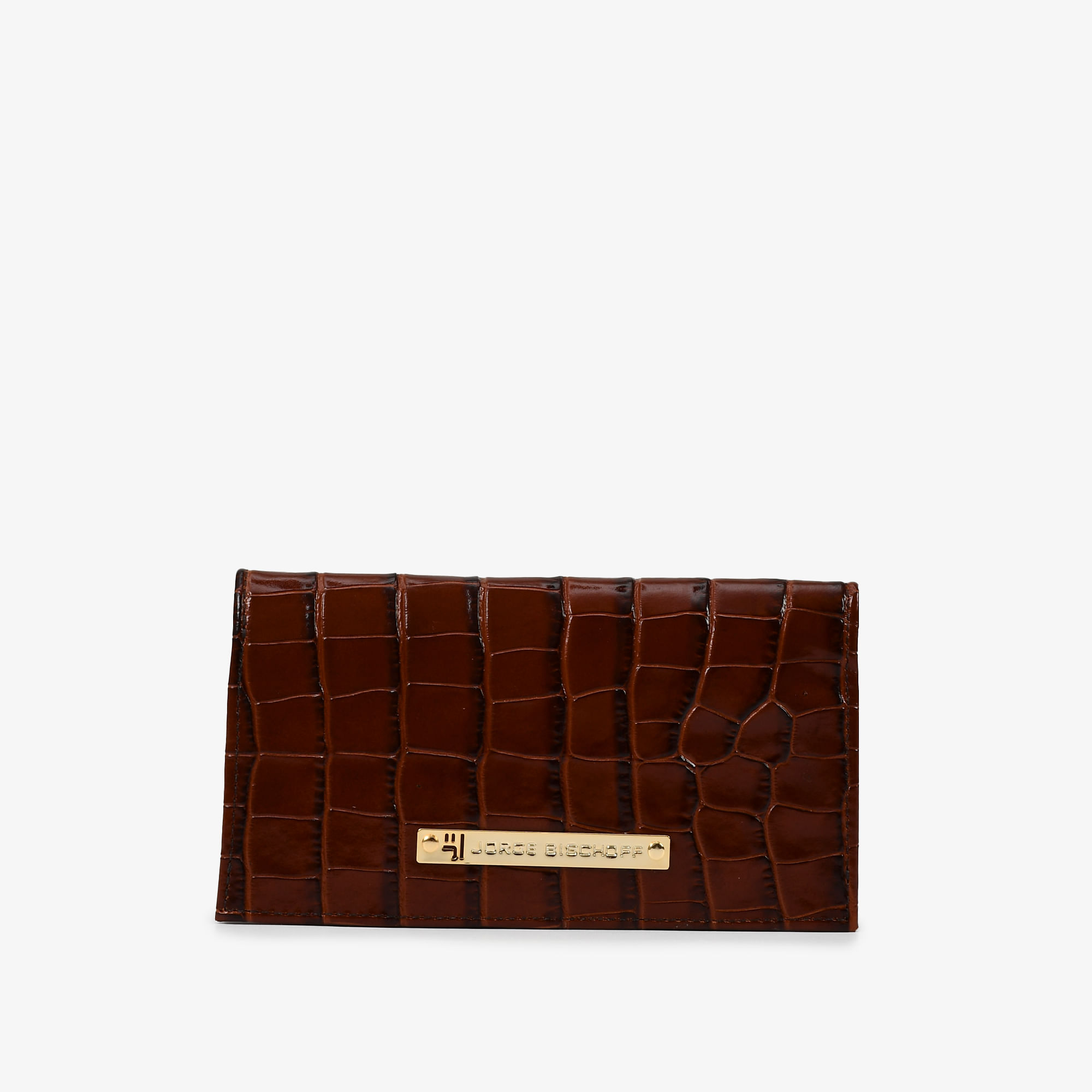 Carteira Envelope Marrom Couro Croco