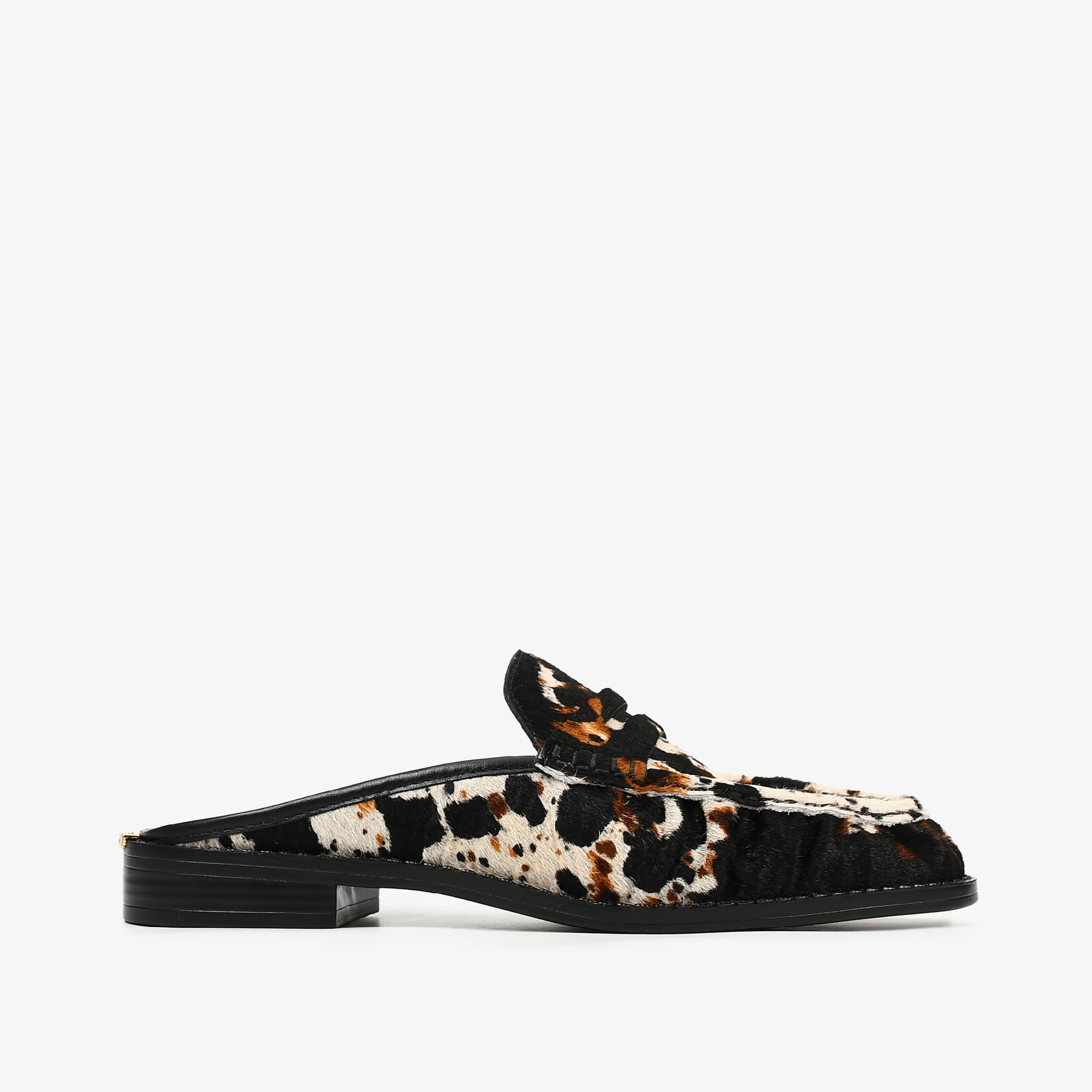 Mule Cow Print Natural Couro