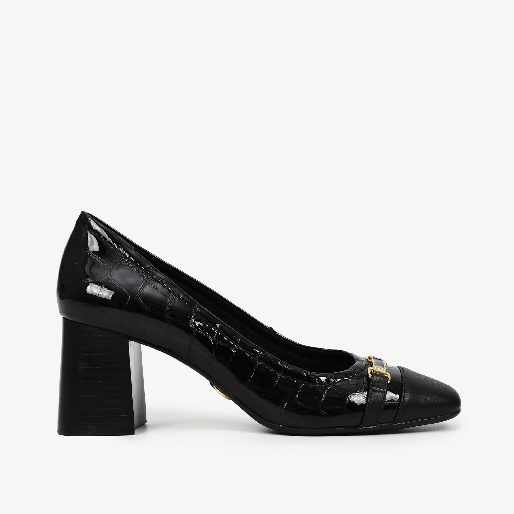 Scarpin Bridão Preto Couro Croco