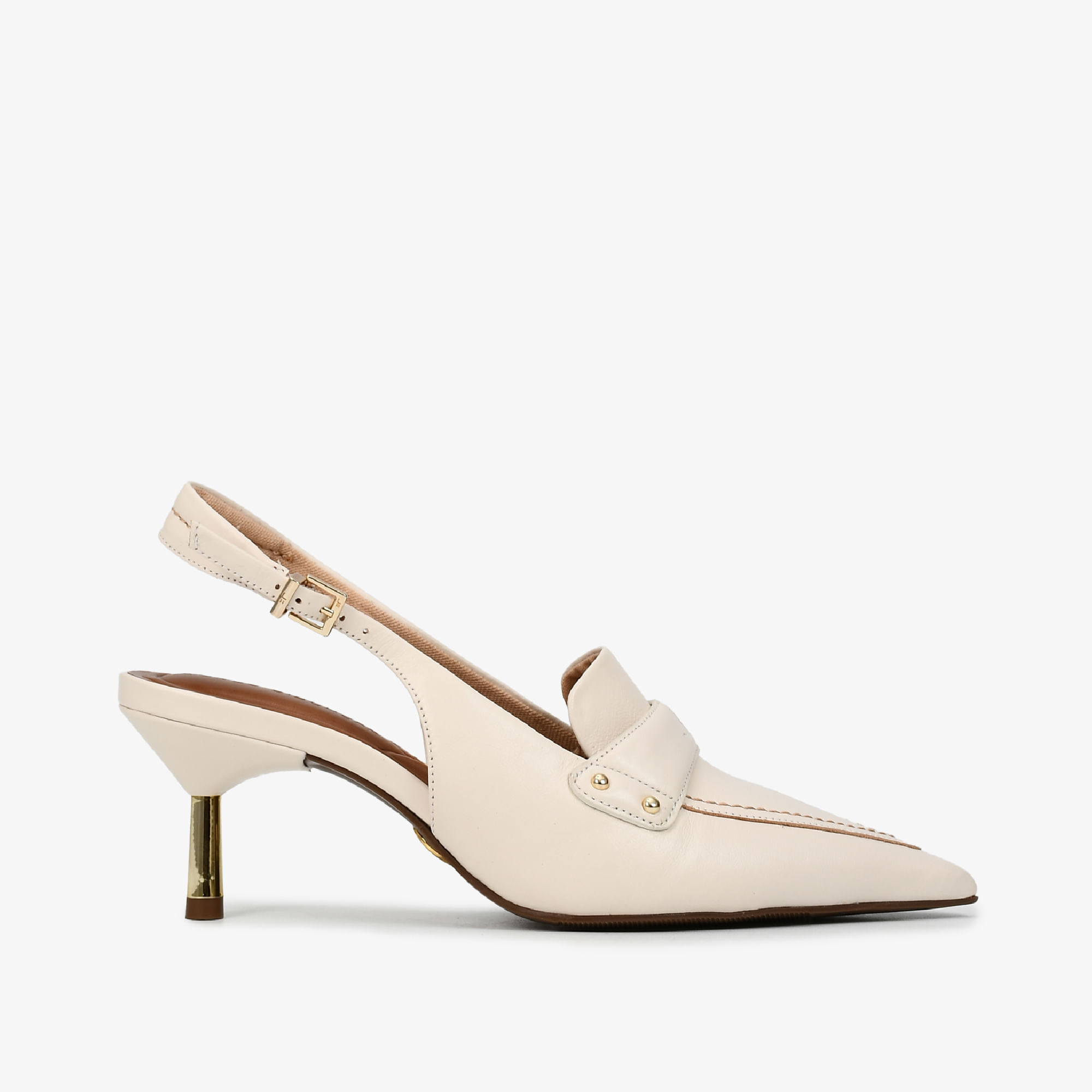 Slingback Off White Cordilheira Bico Fino Couro