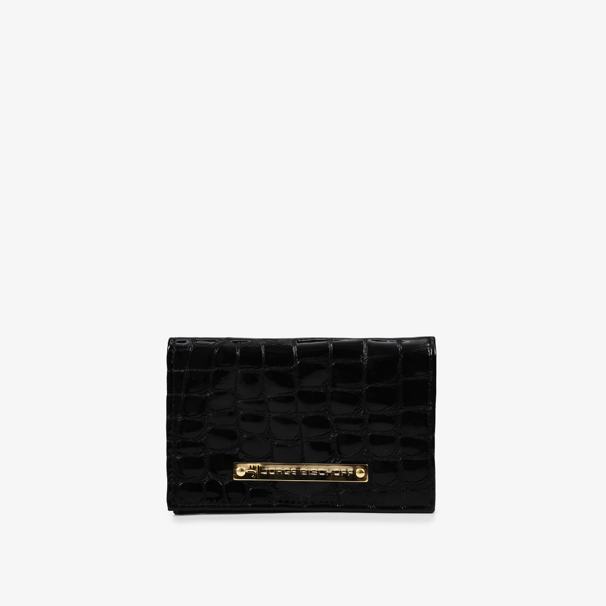 Carteira Envelope Preto Couro Croco