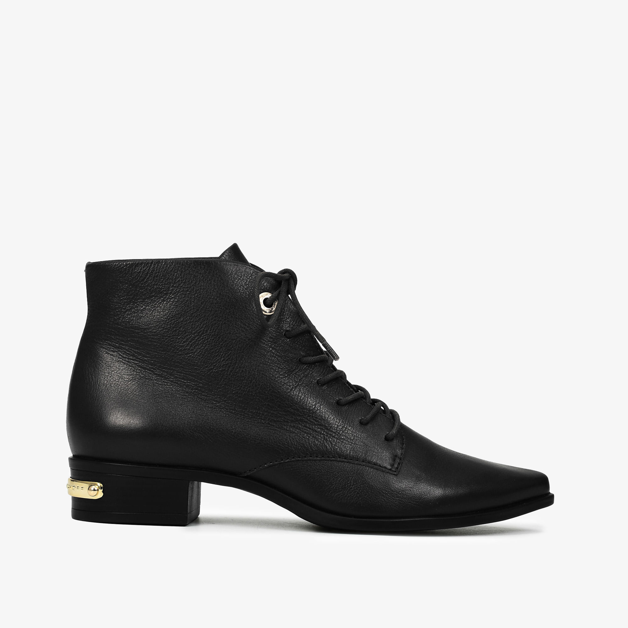 Bota Salto Baixo Preto Couro