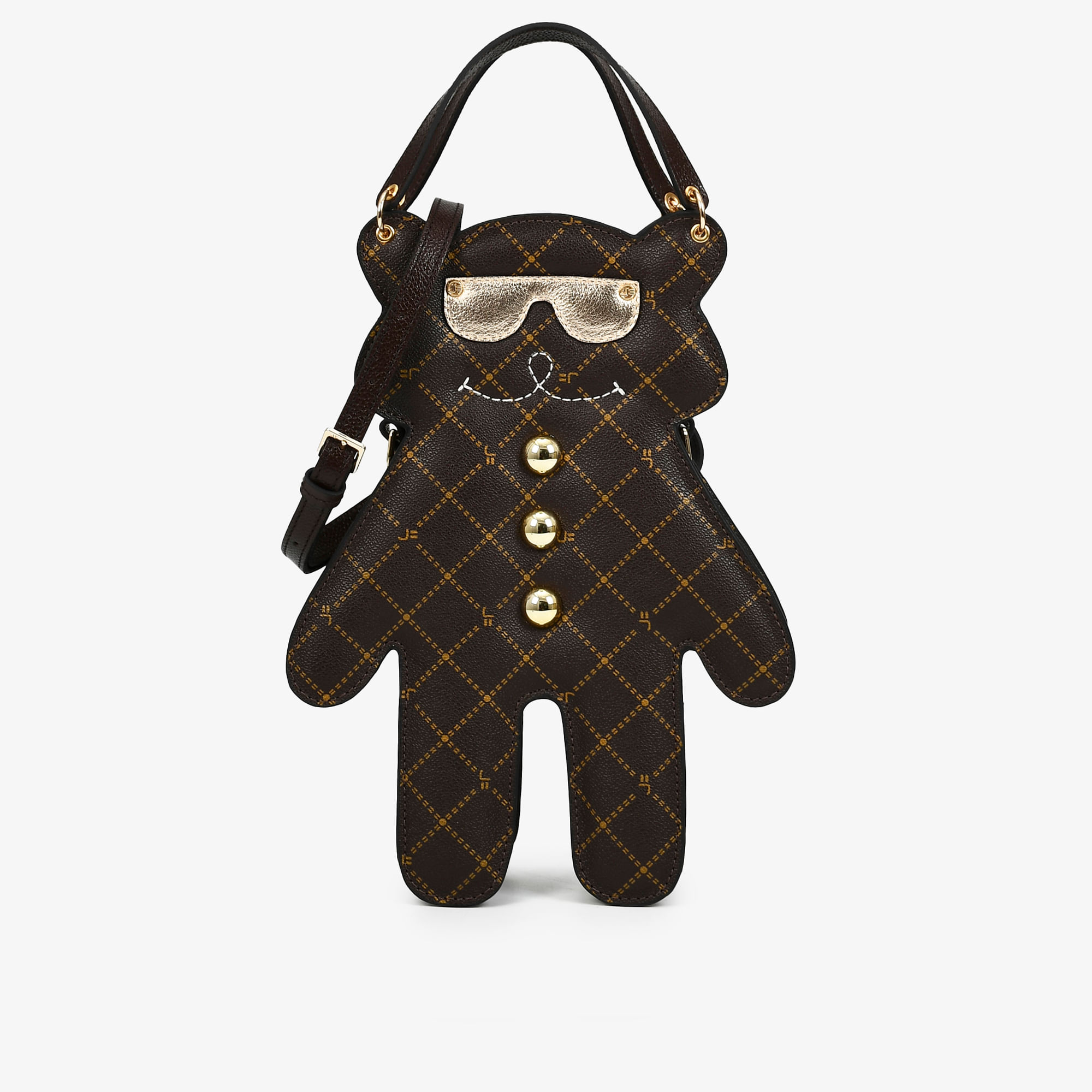 Bolsa Transversal Abraço De Urso Marrom Café Monograma Couro