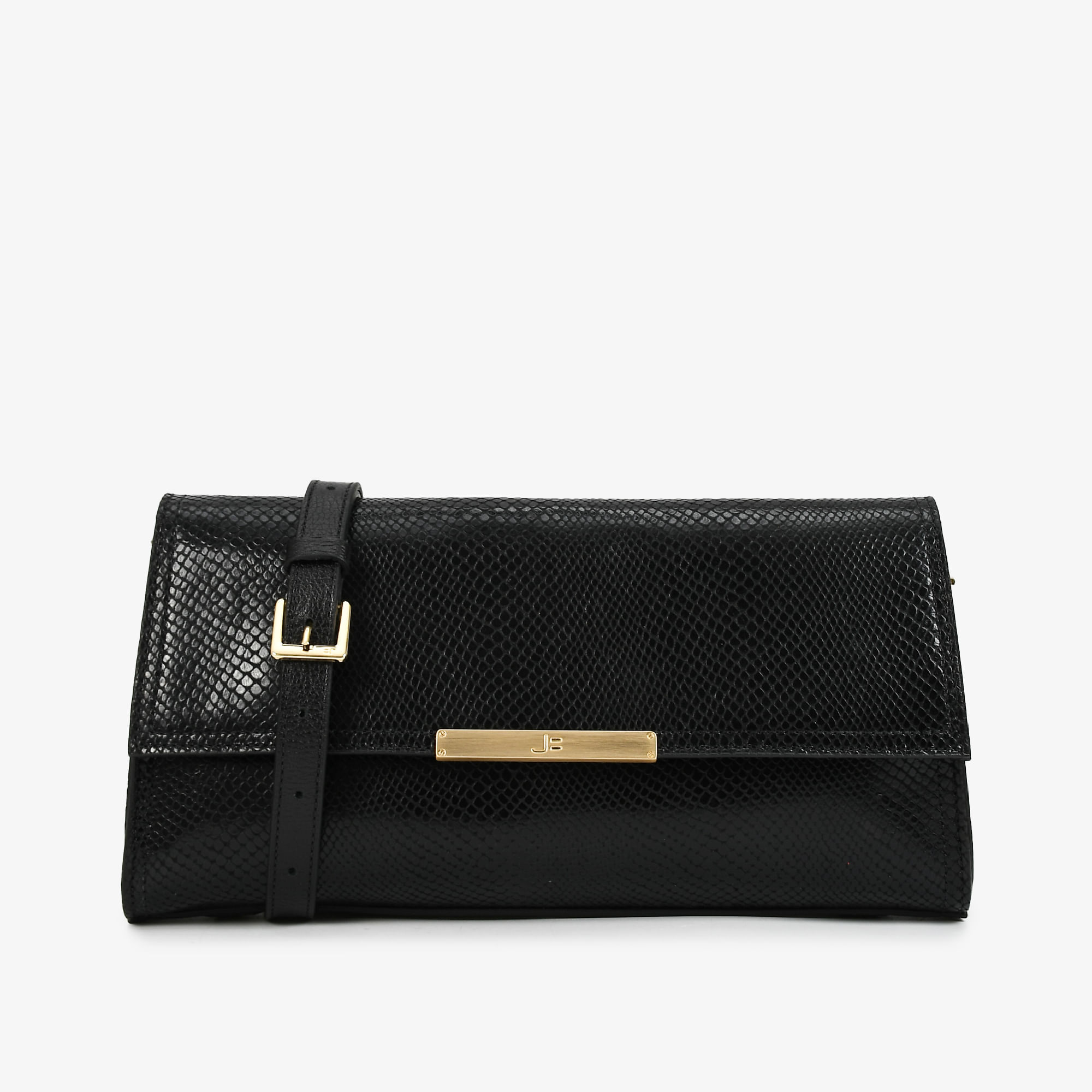 Bolsa Transversal Preto Couro Snake