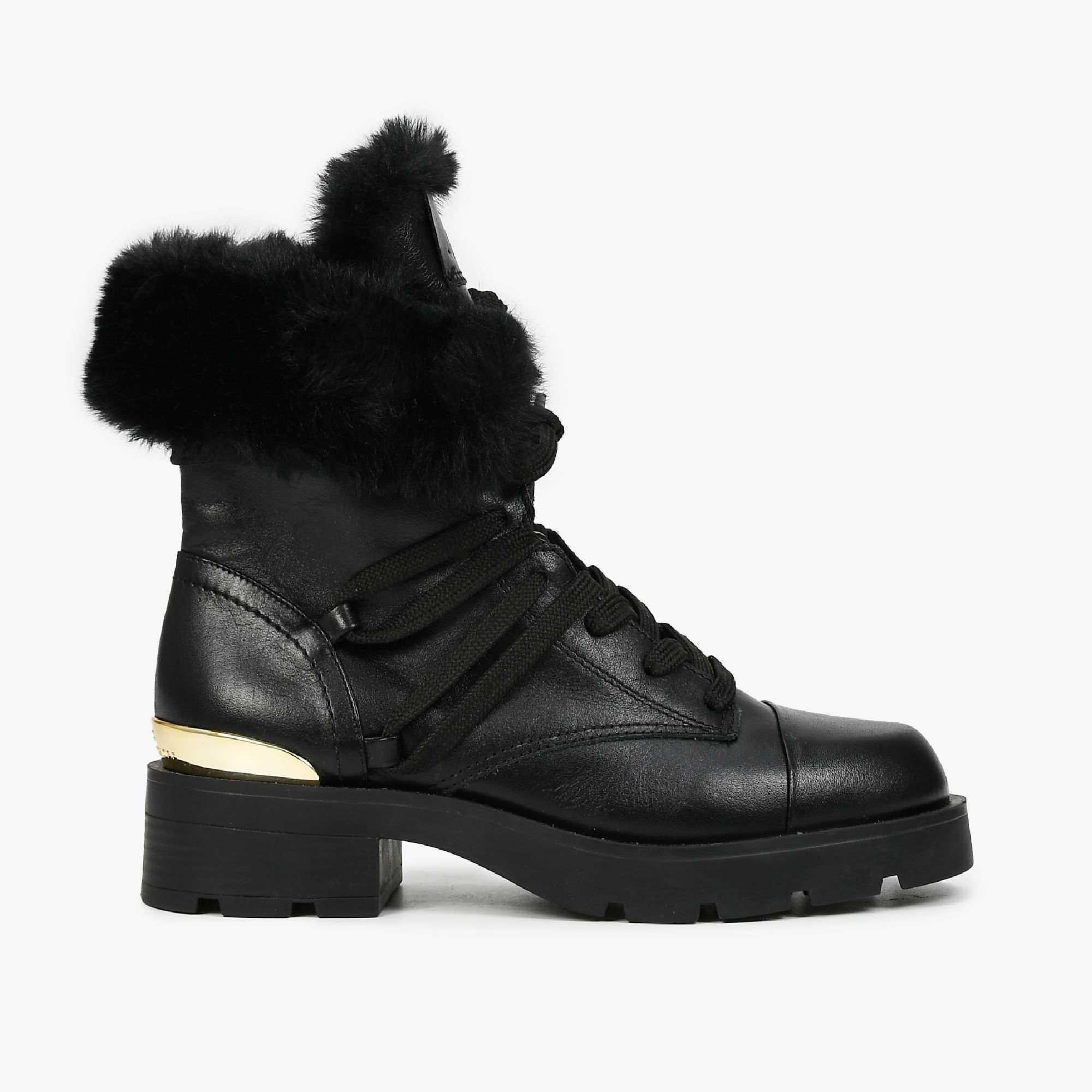 Bota Coturno Preto Pelo Couro
