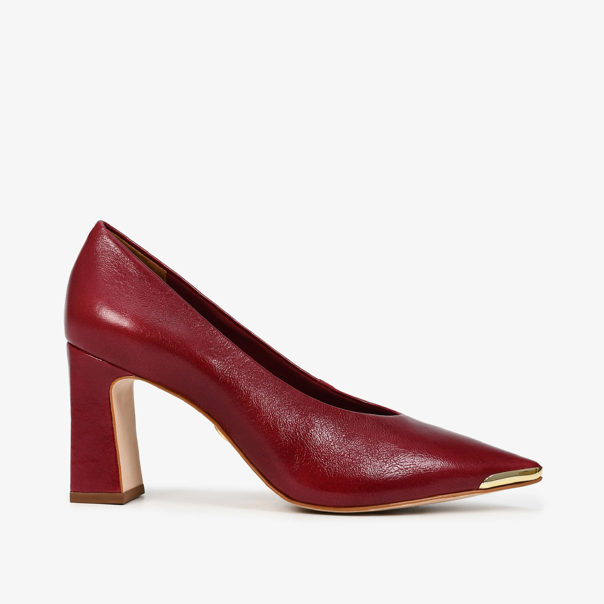 Scarpin Salto Bloco Vinho Cabernet Couro Caseinado
