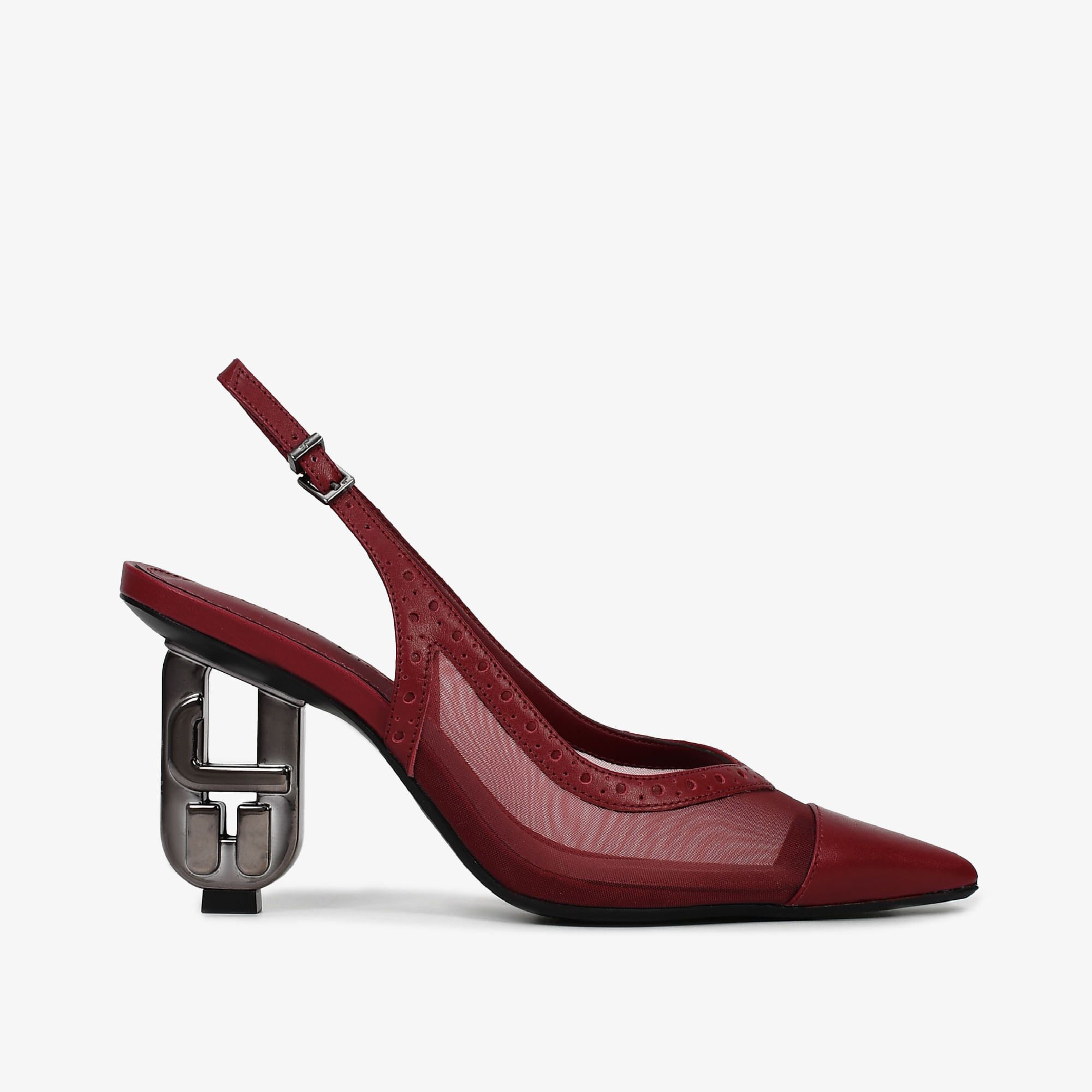 Slingback Vinho Cabernet Tela Salto Exclusivo JB Heel
