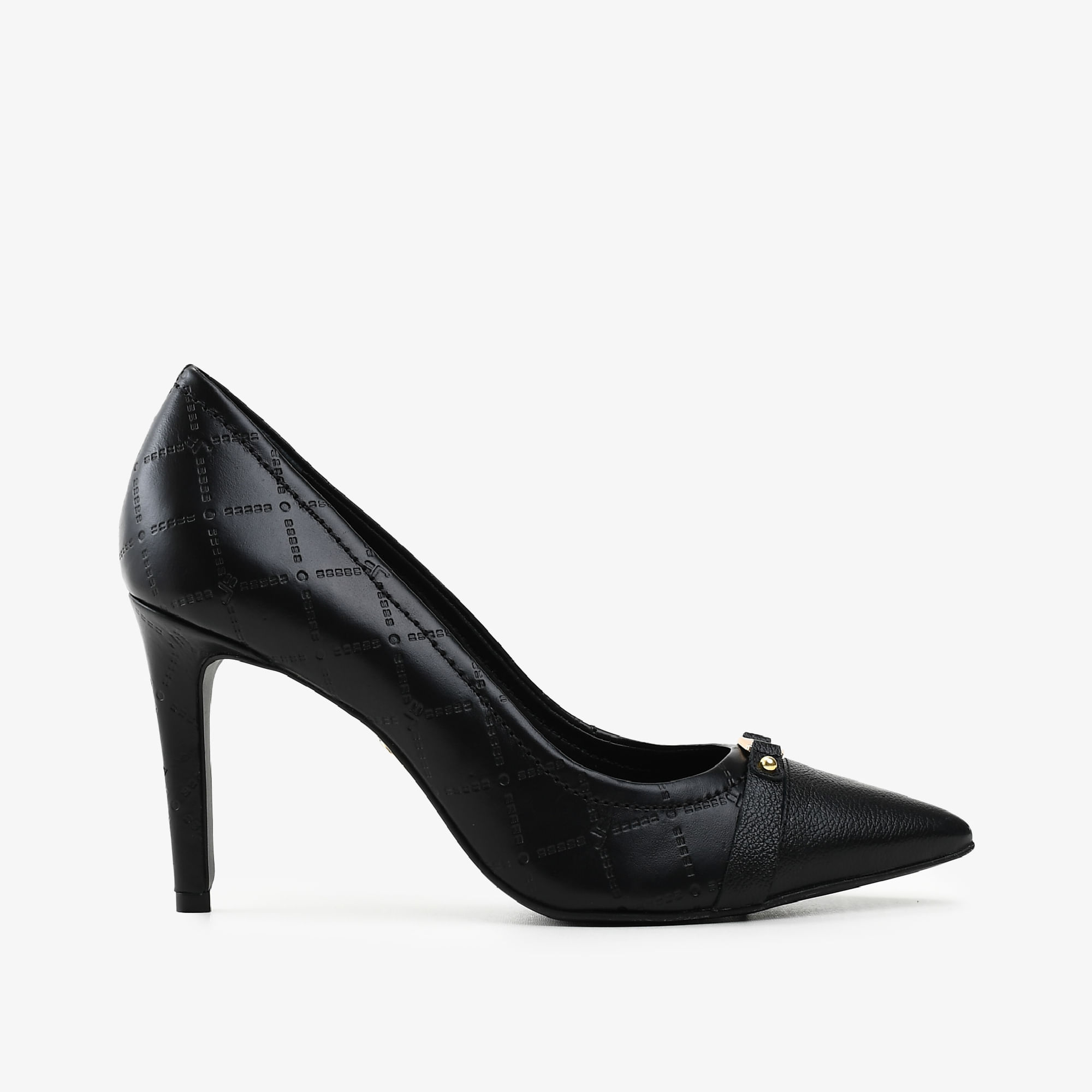 Scarpin Monograma Preto Couro