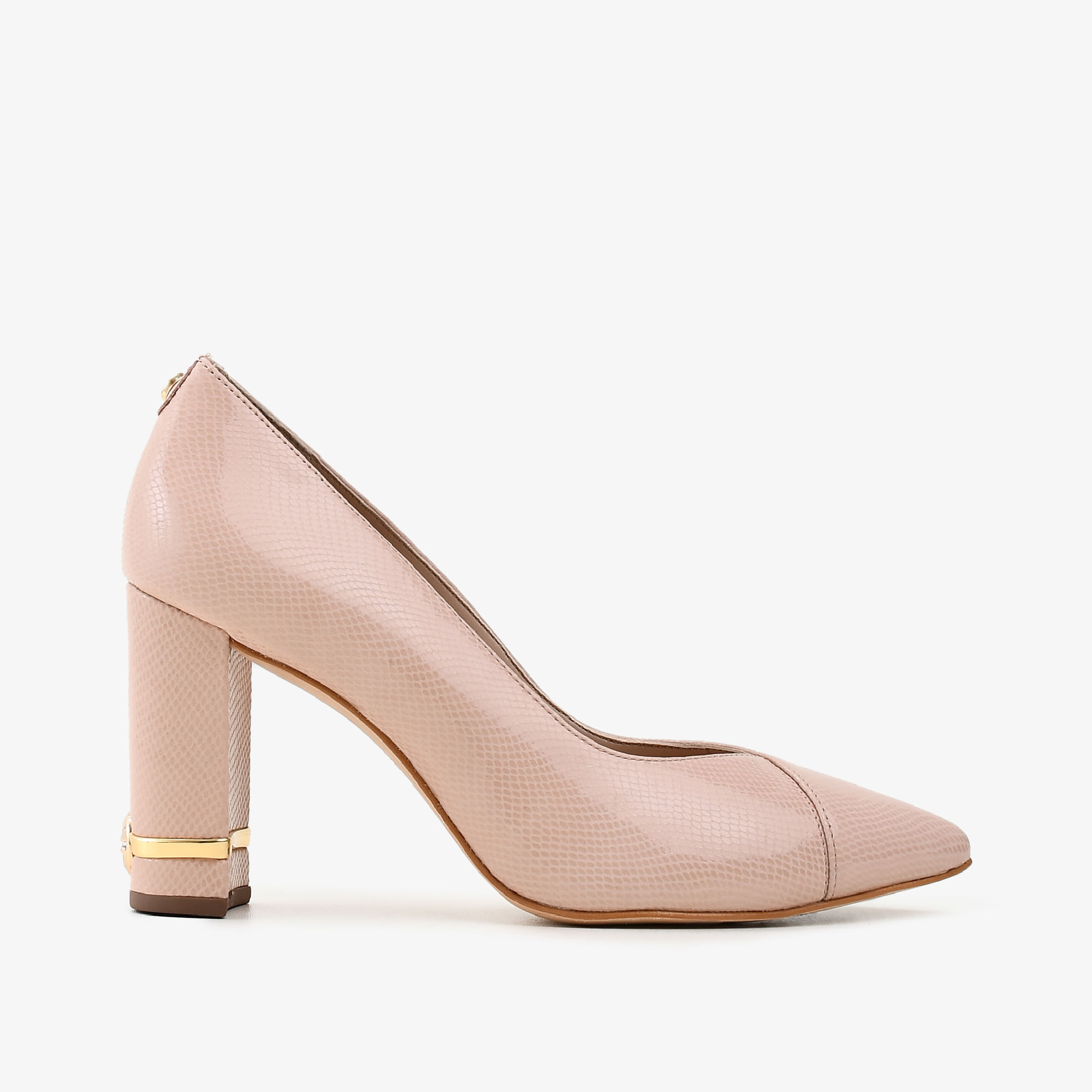 Scarpin Nude Rose Couro Snake