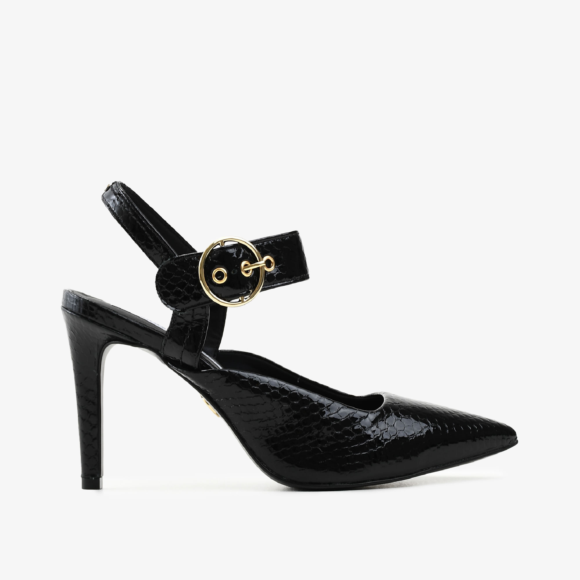Slingback Preto Couro Snake