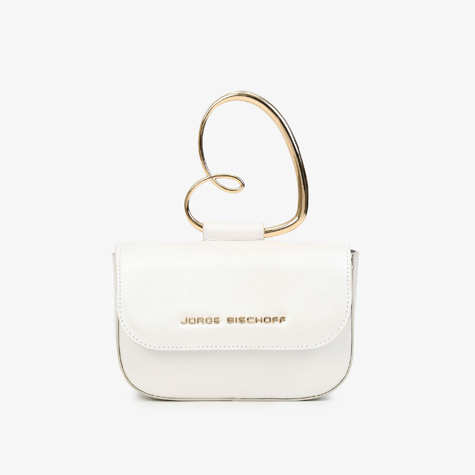 Bolsa Stachel Branco Say Yes Alça Coração Couro Acetinado