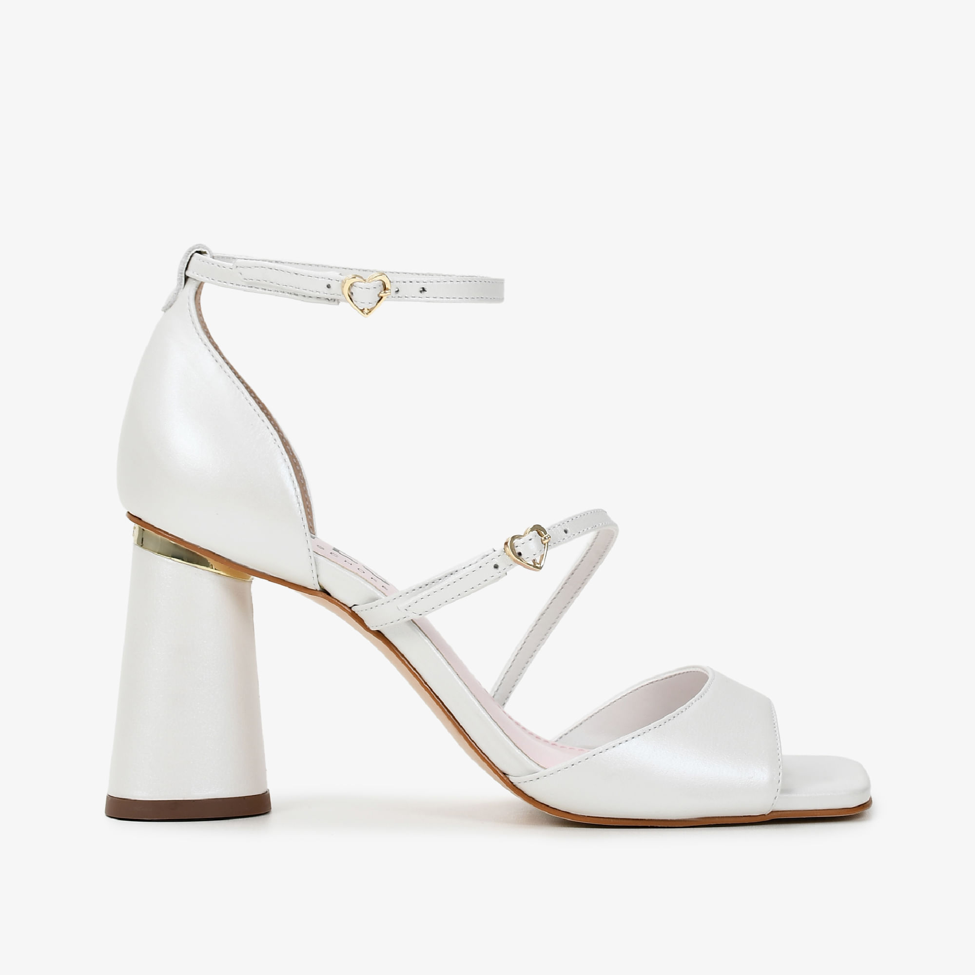Sandália Branco Say Yes Salto Bloco Couro Acetinado