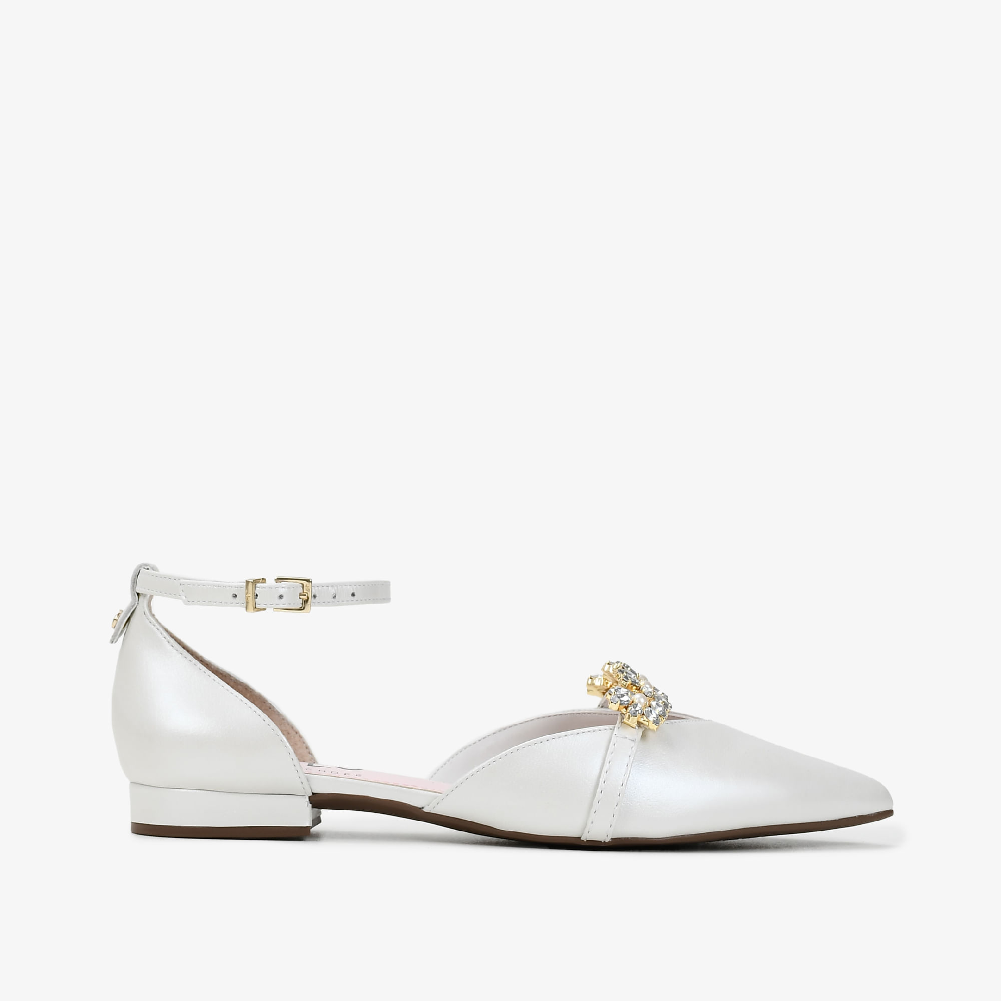 Sapato Branco Say Yes Pedraria Couro Acetinado