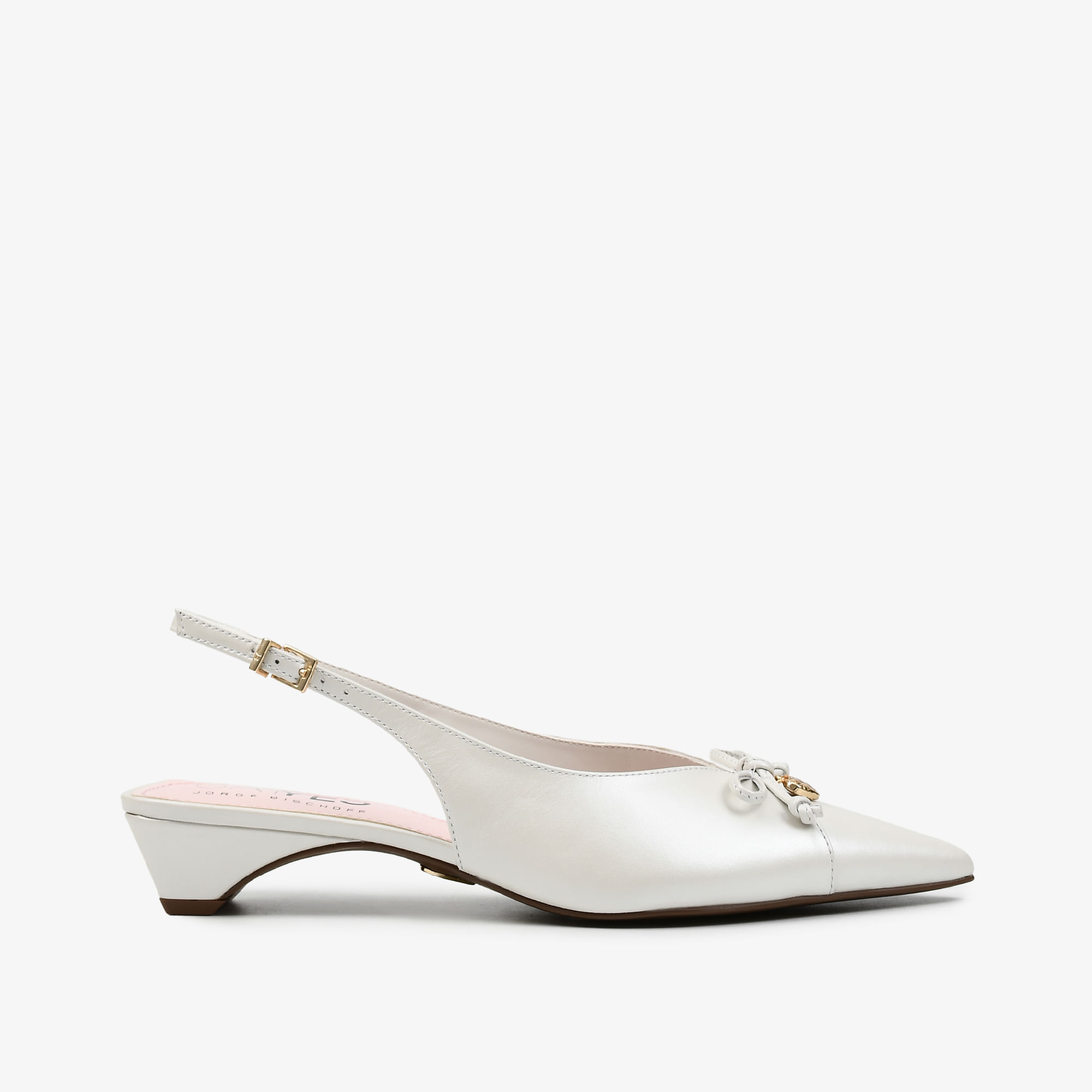 Slingback Branco Say Yes Laço Com Pingente Couro Acetinado