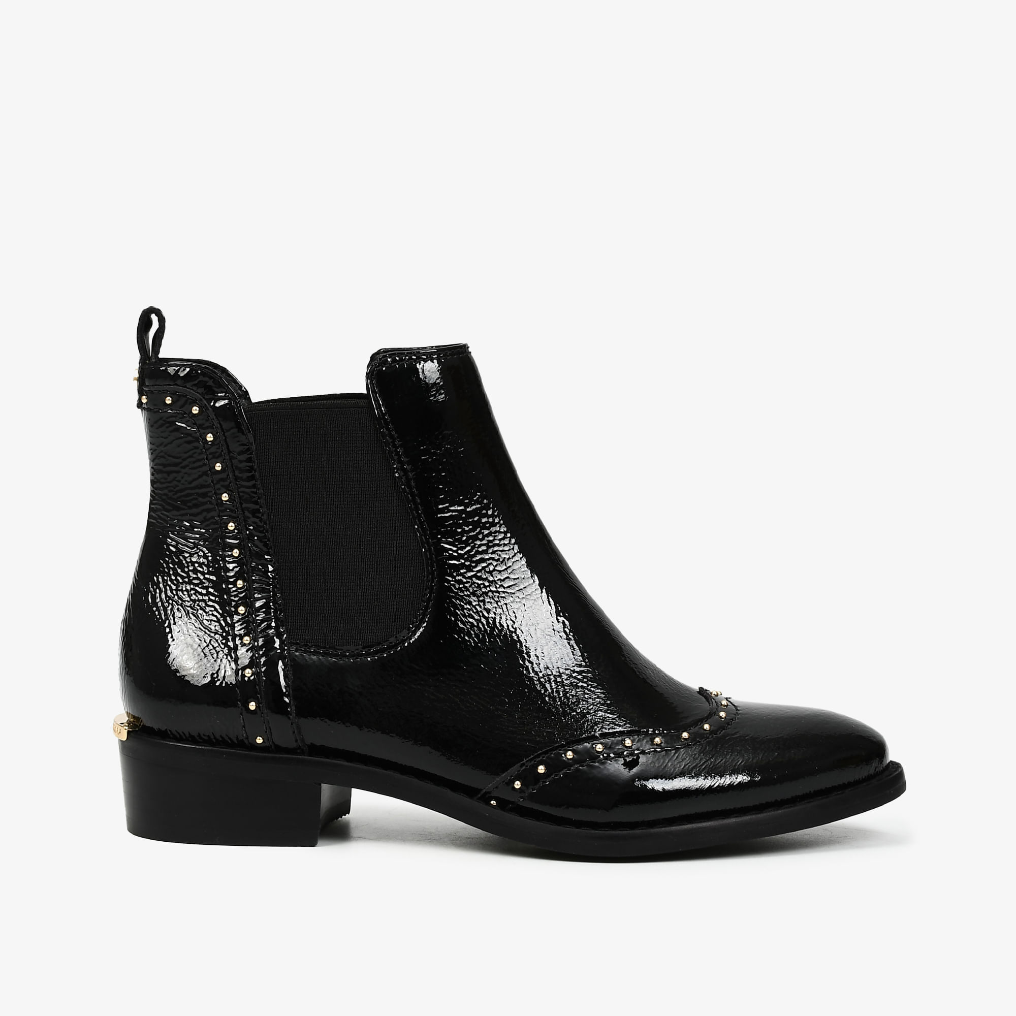 Bota Cano Baixo Preto Couro Verniz
