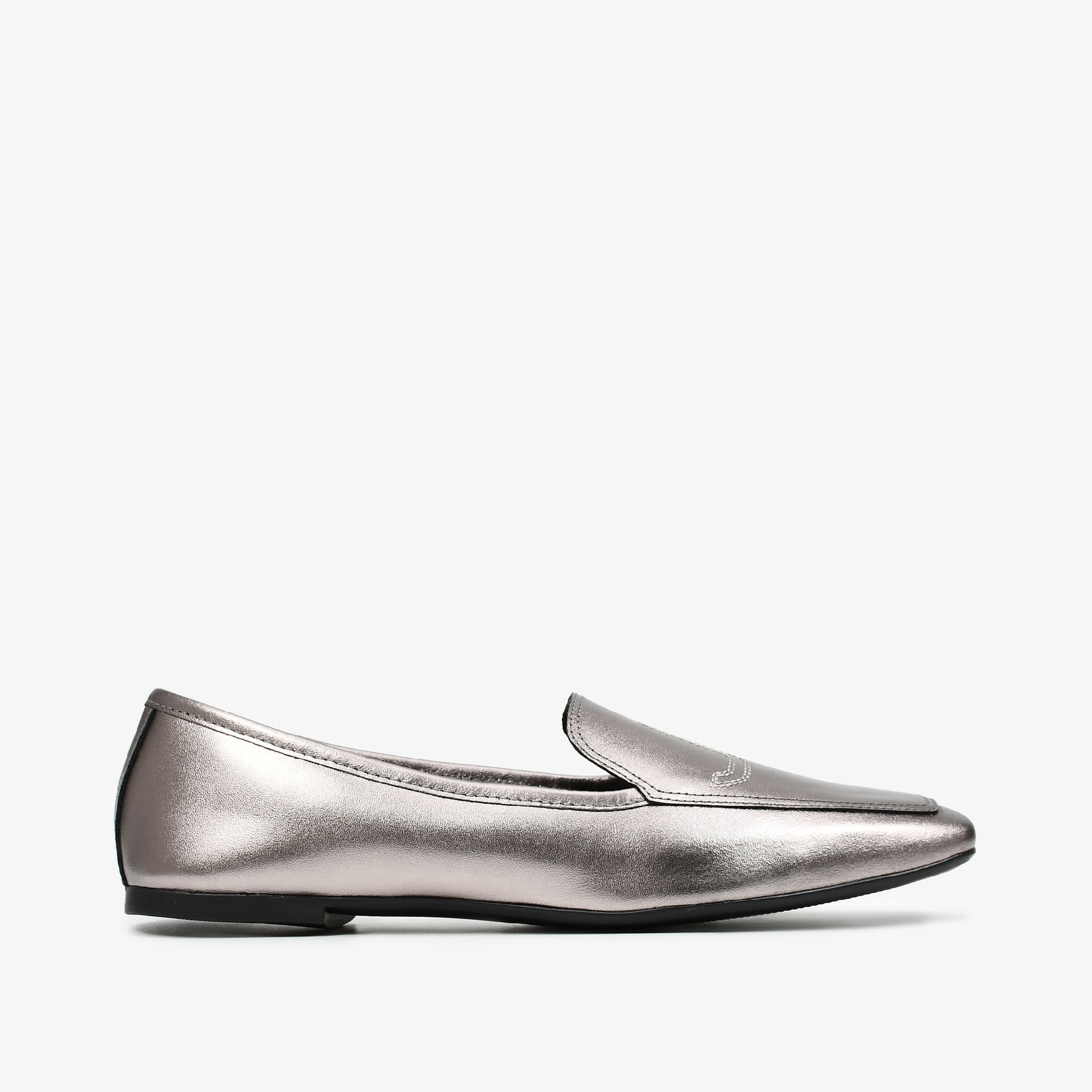 Loafer Metal Prata Velho Couro