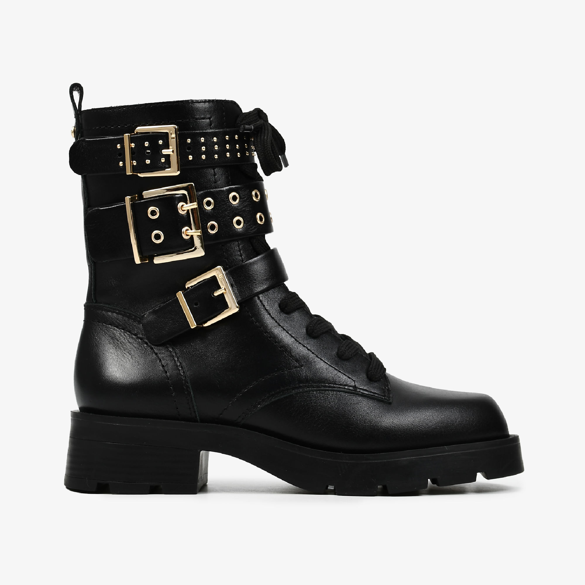Bota Coturno Cano Médio Fivelas Couro