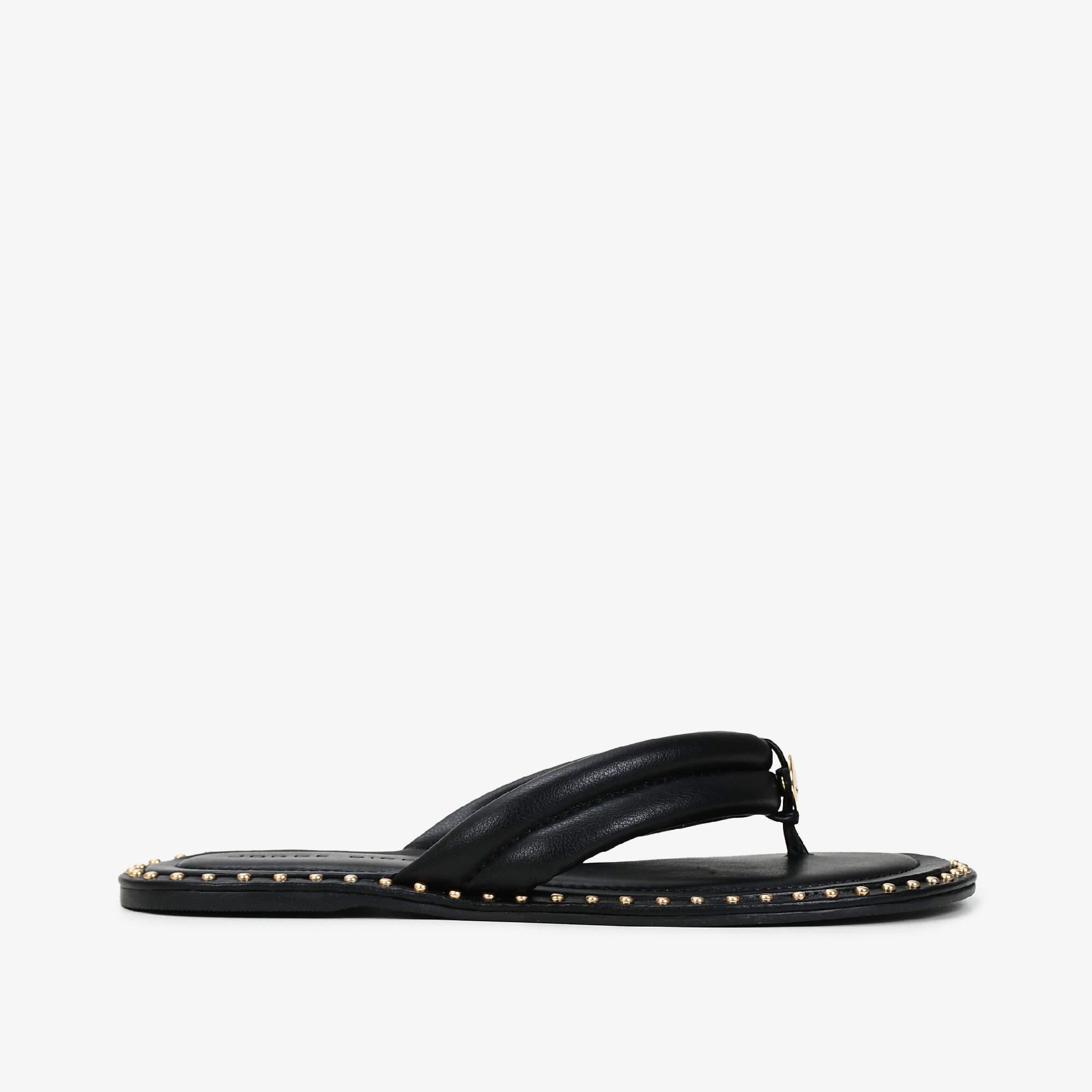 Chinelo Slide Preto Tachas Couro