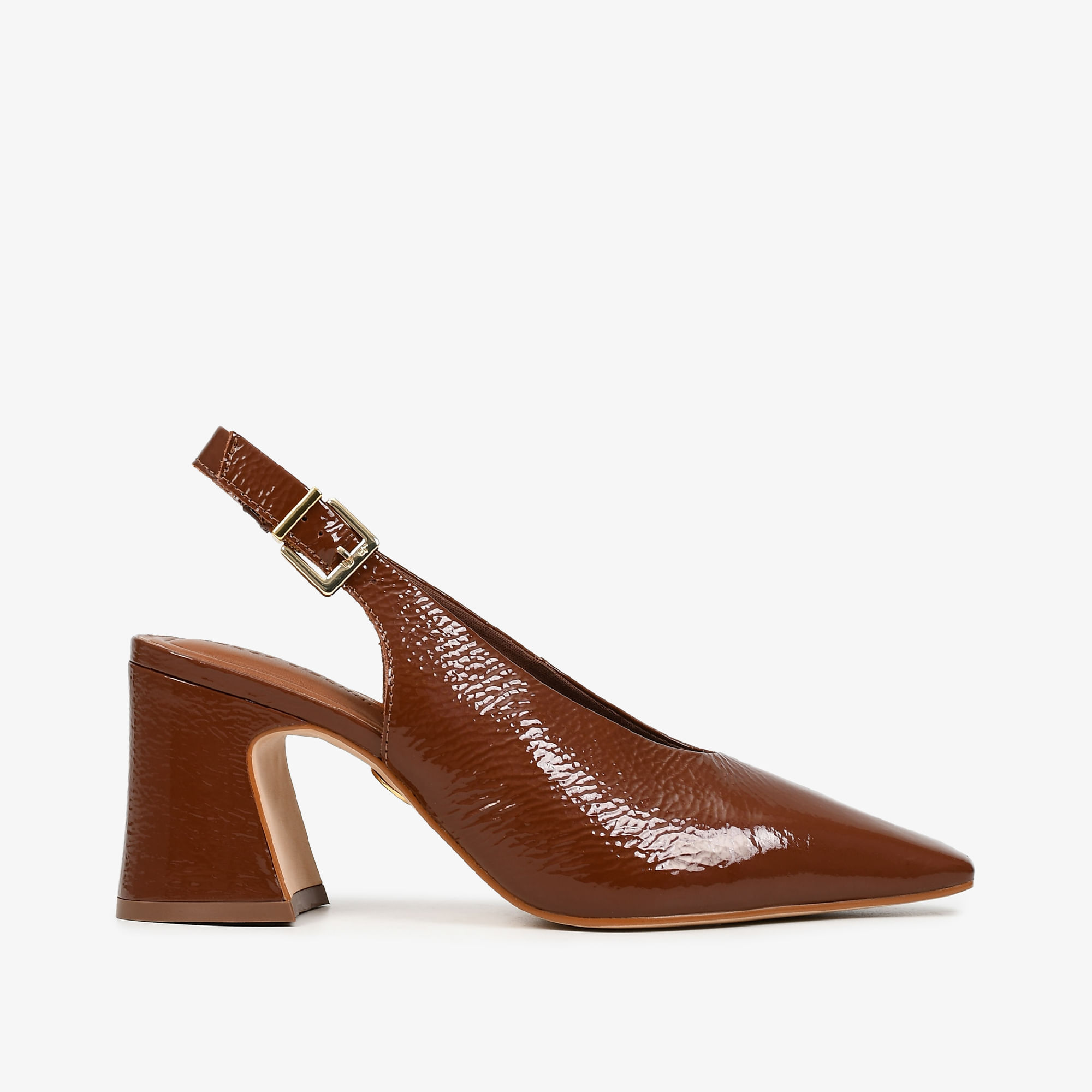 Slingback Marrom Tabaco Couro Verniz