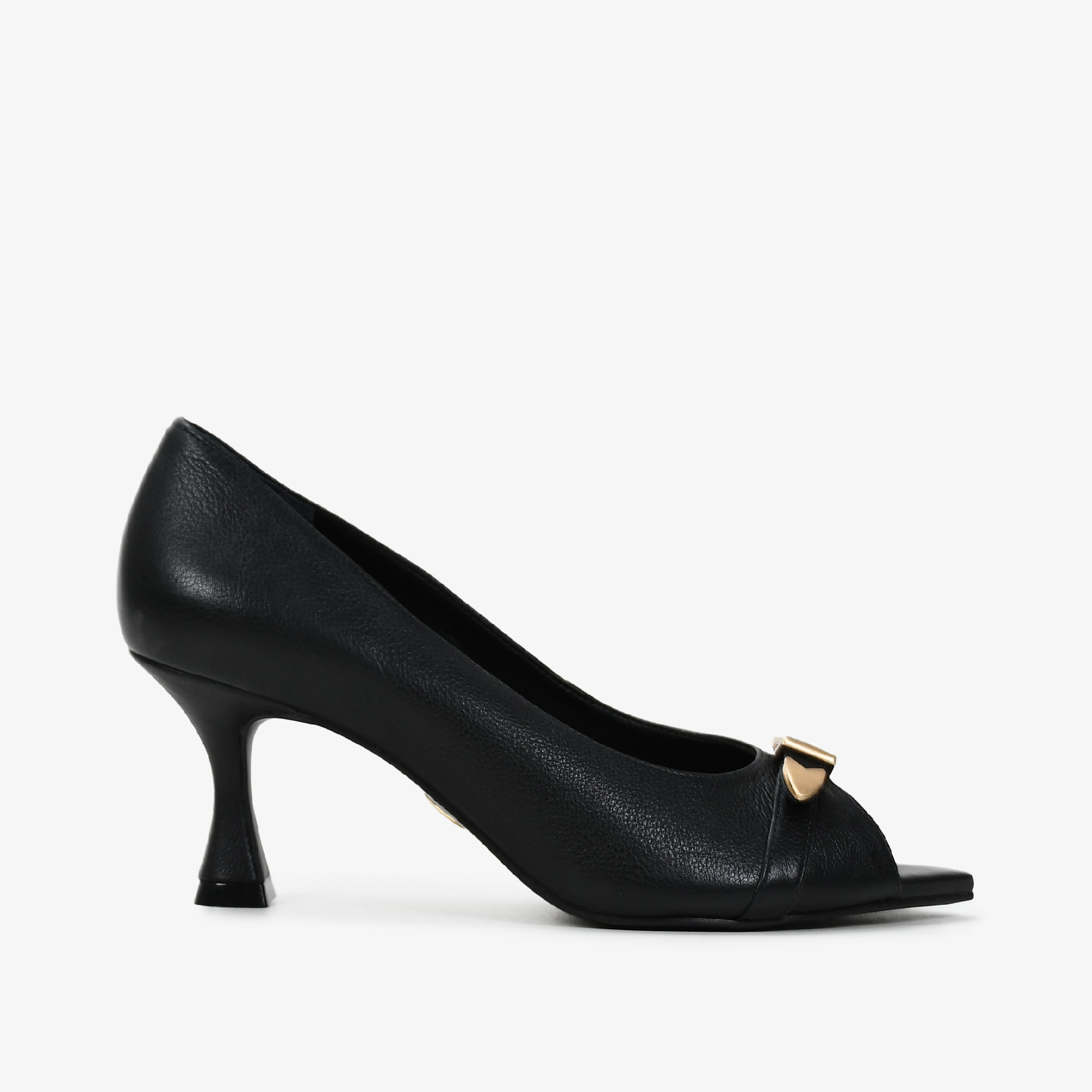 Scarpin Peep Toe Preto Couro