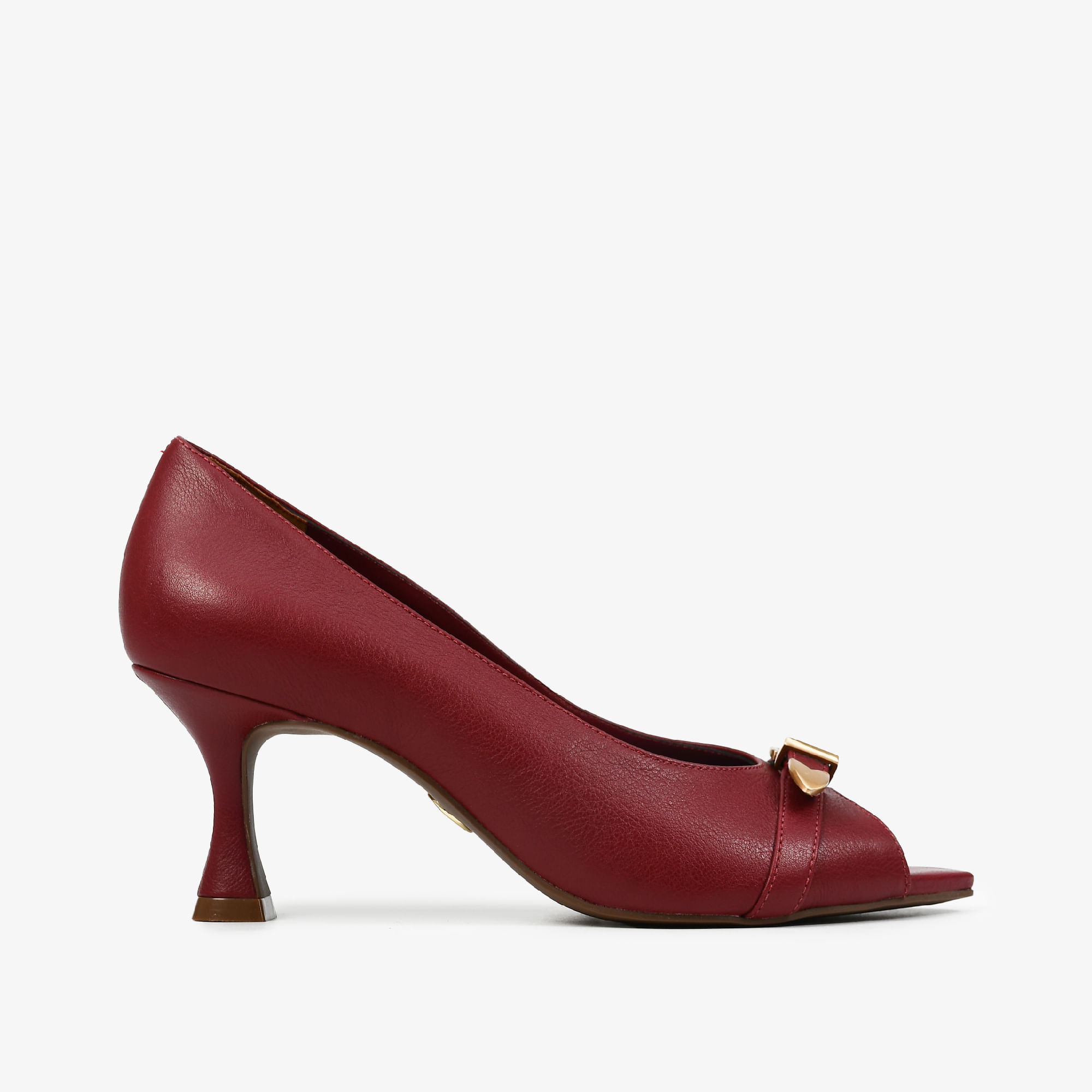 Scarpin Peep Toe Vinho Cabernet Couro