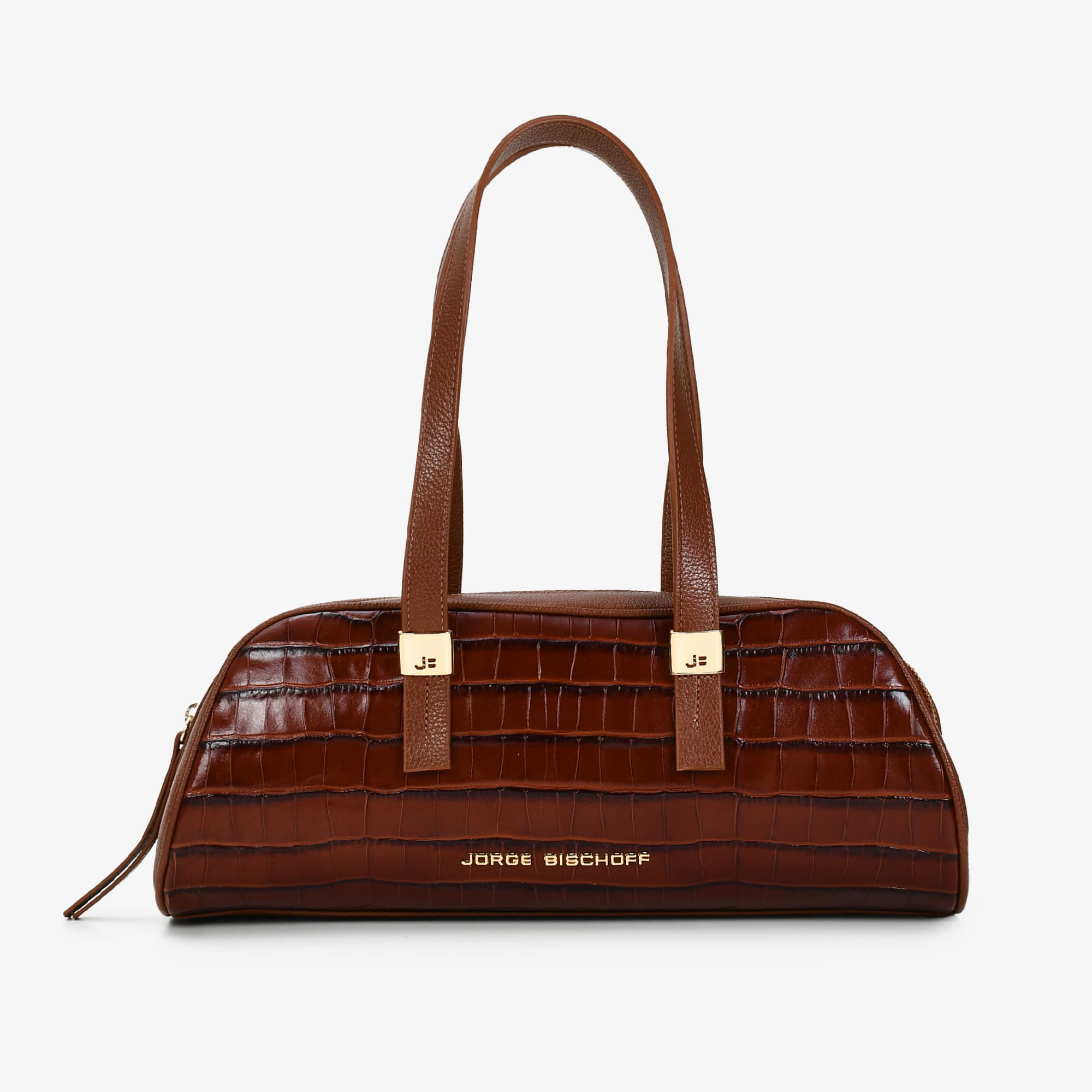 Bolsa Baguete Marrom Tabaco Couro Croco