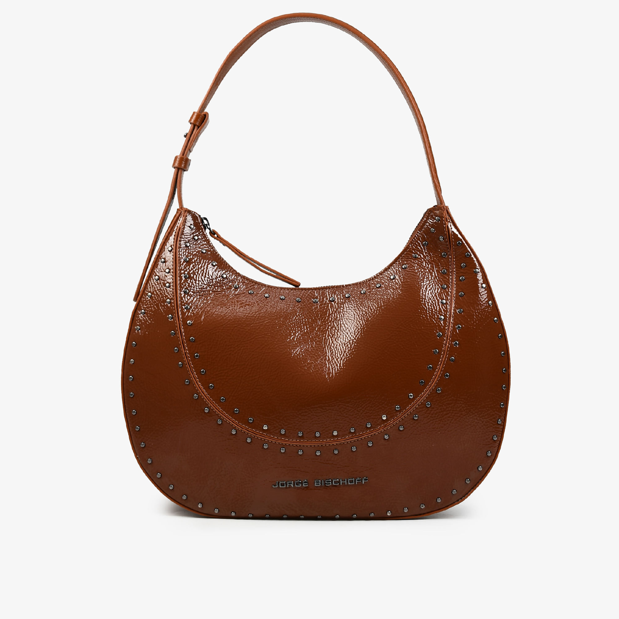 Bolsa Hobo Marrom Tabaco Tachas Couro