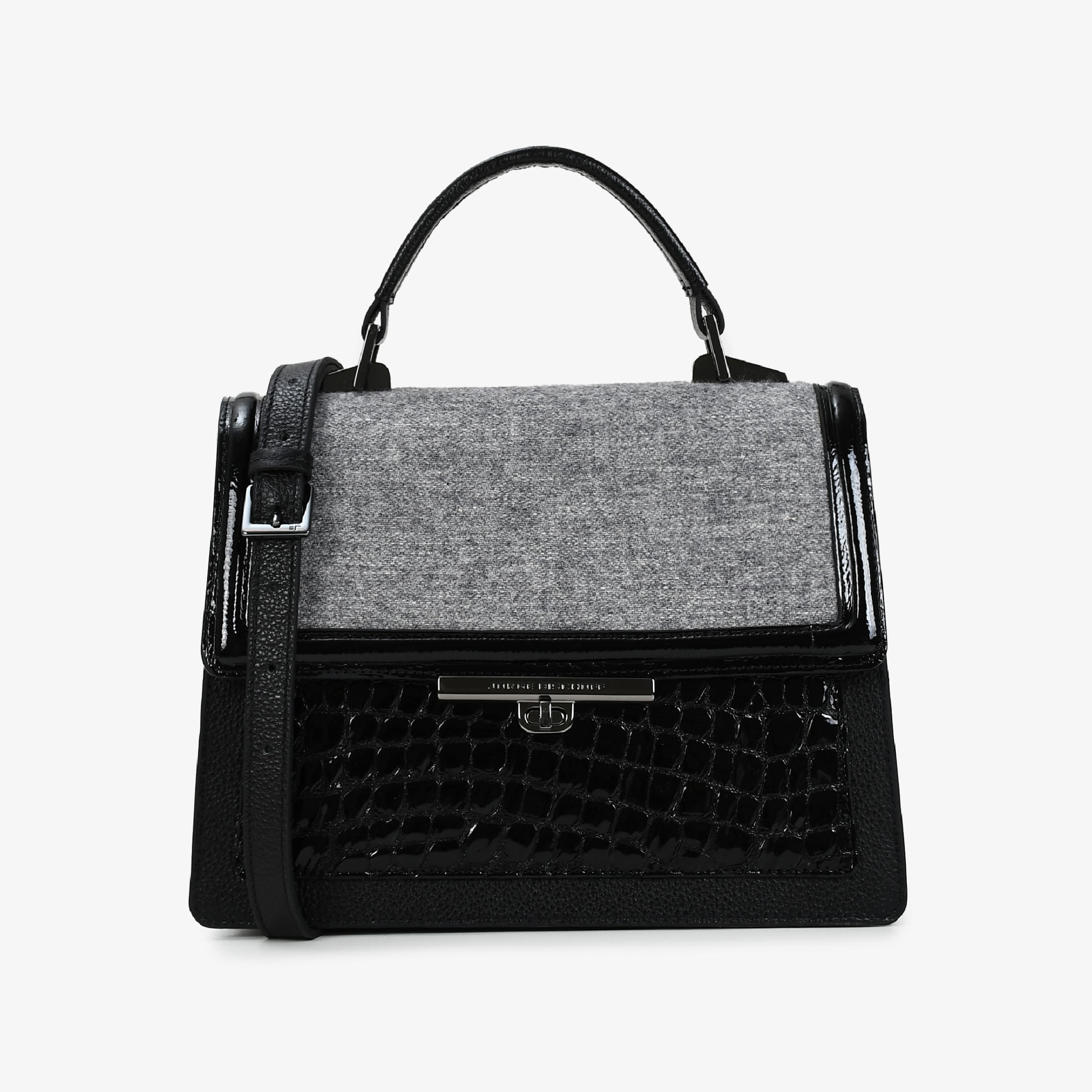 Bolsa Satchel Cinza Calcário Preto Couro