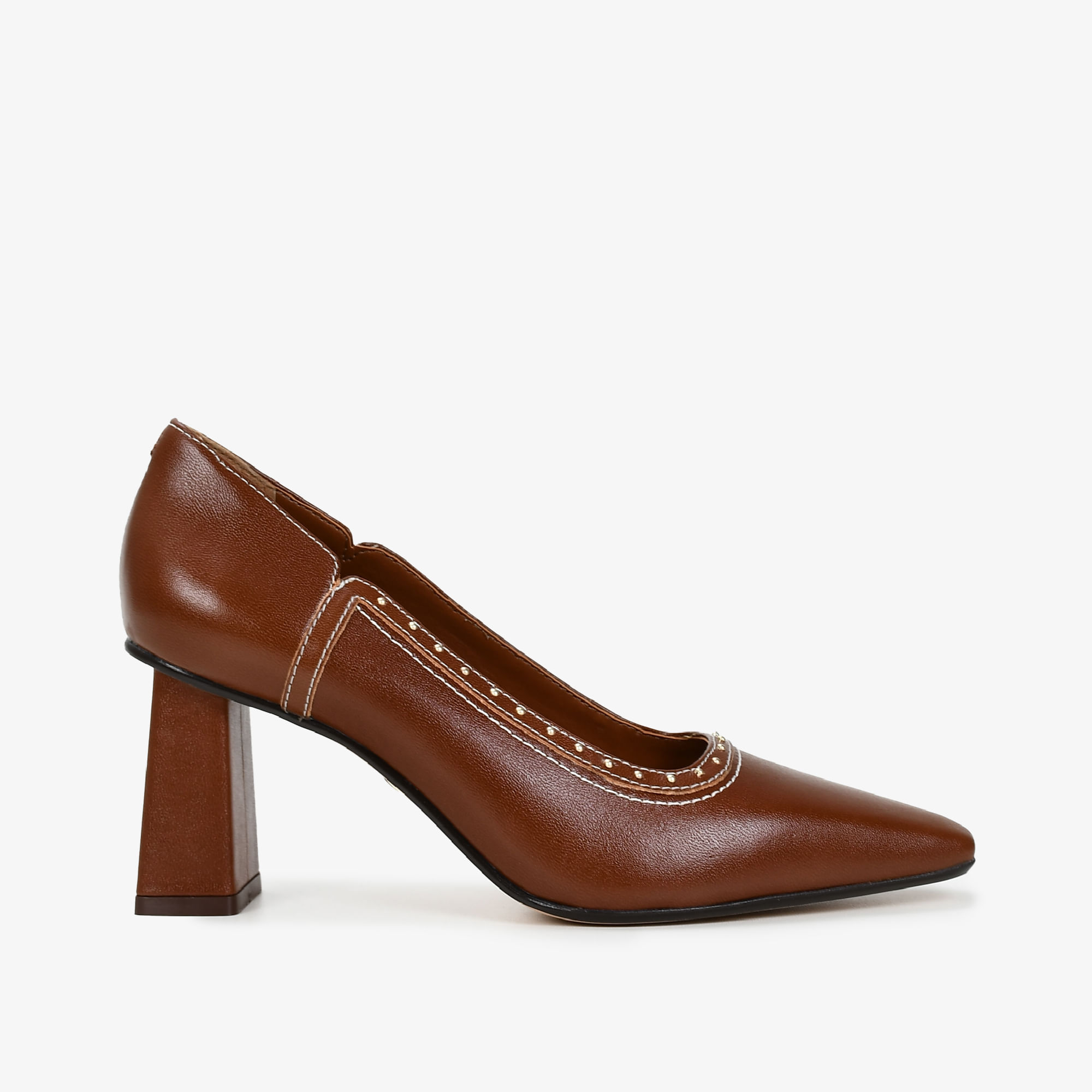 Scarpin Salto Bloco Marrom Tabaco Couro