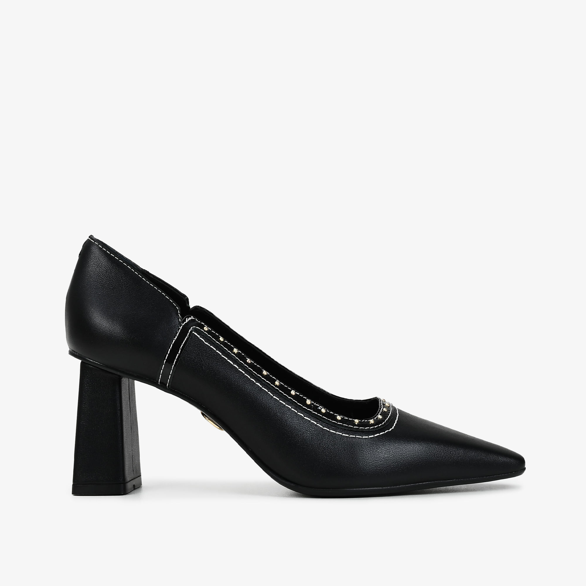 Scarpin Salto Bloco Preto Couro