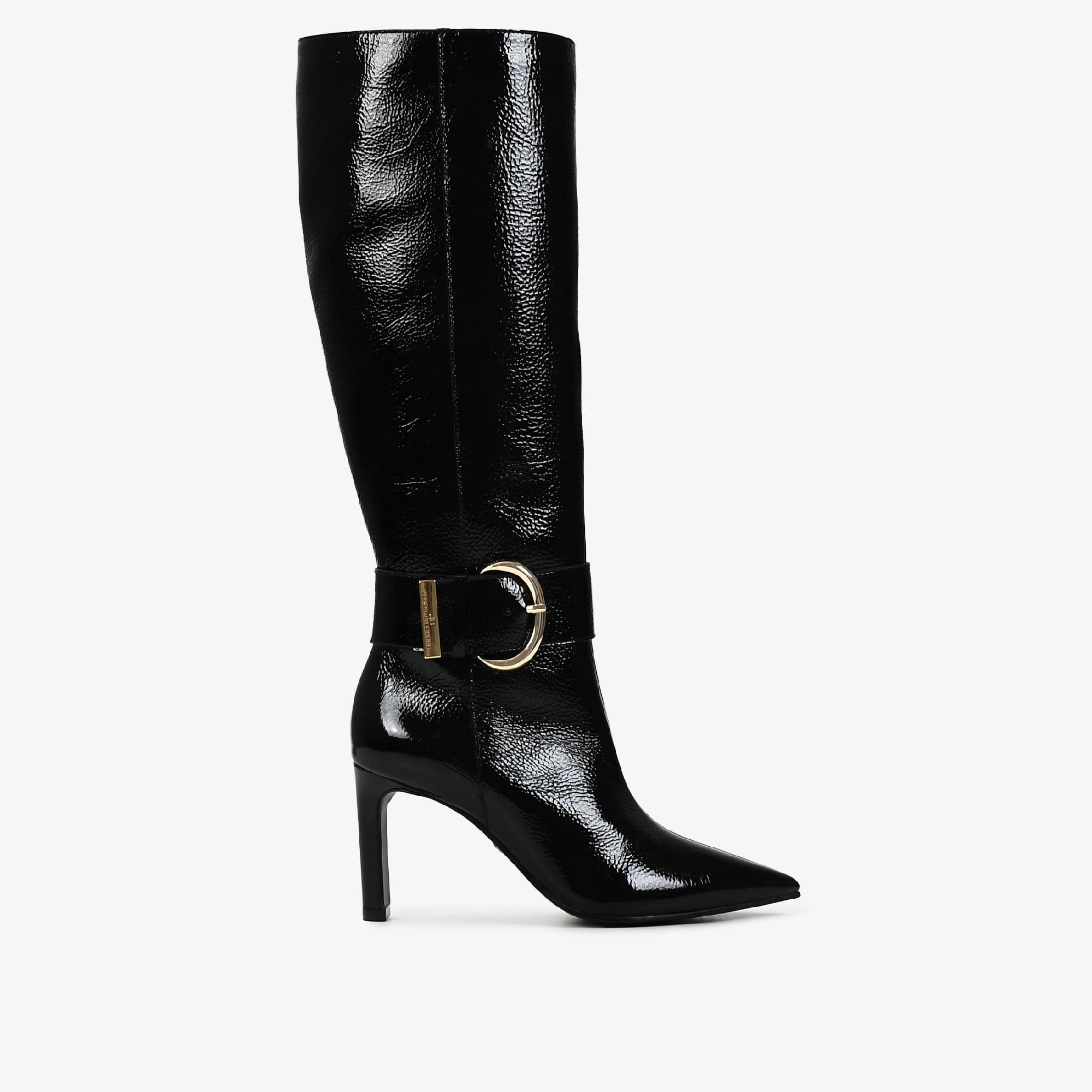 Bota Cano Alto Preto Couro Verniz